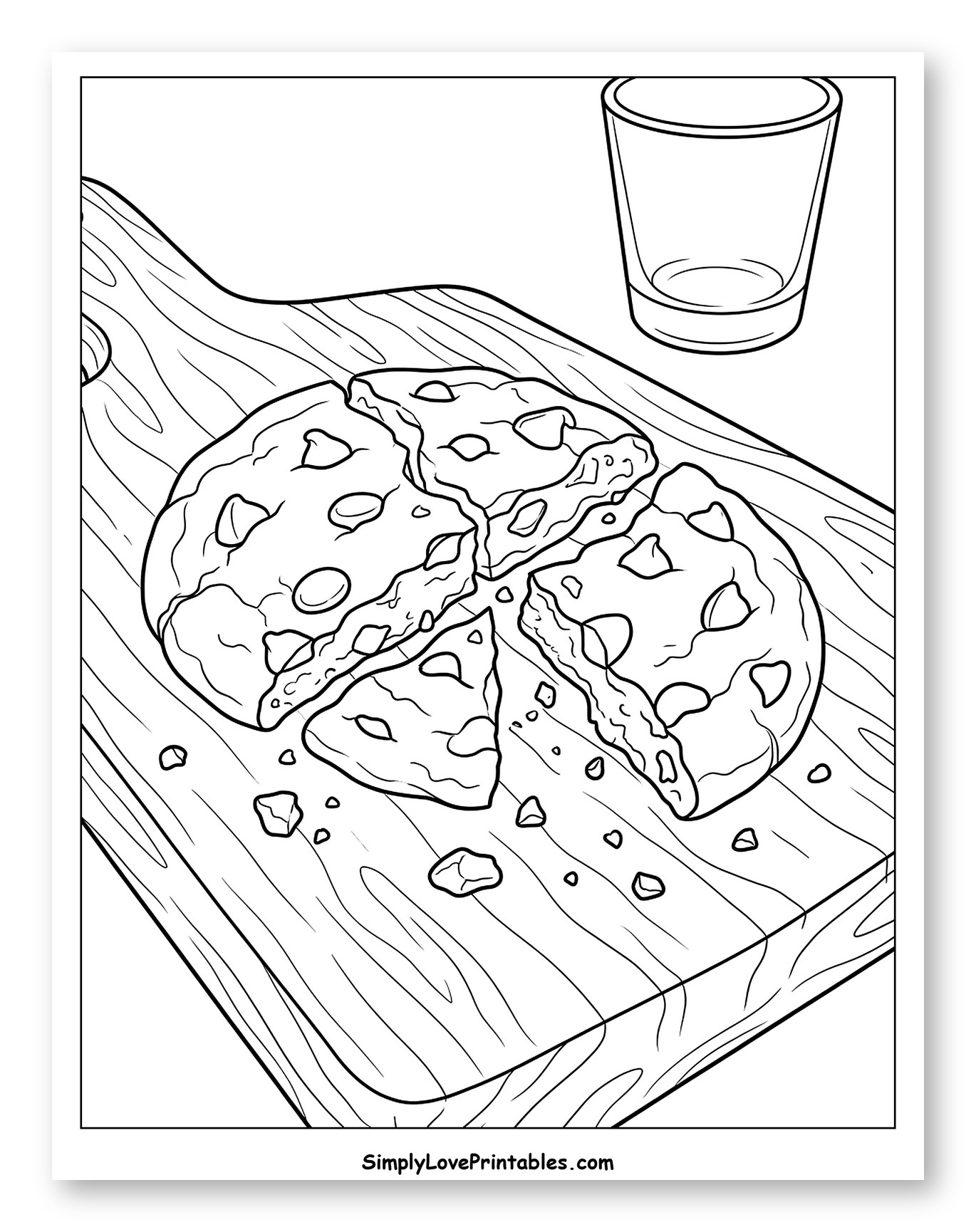 Chocolate Chip Cookie Slices on a Board Coloring Page