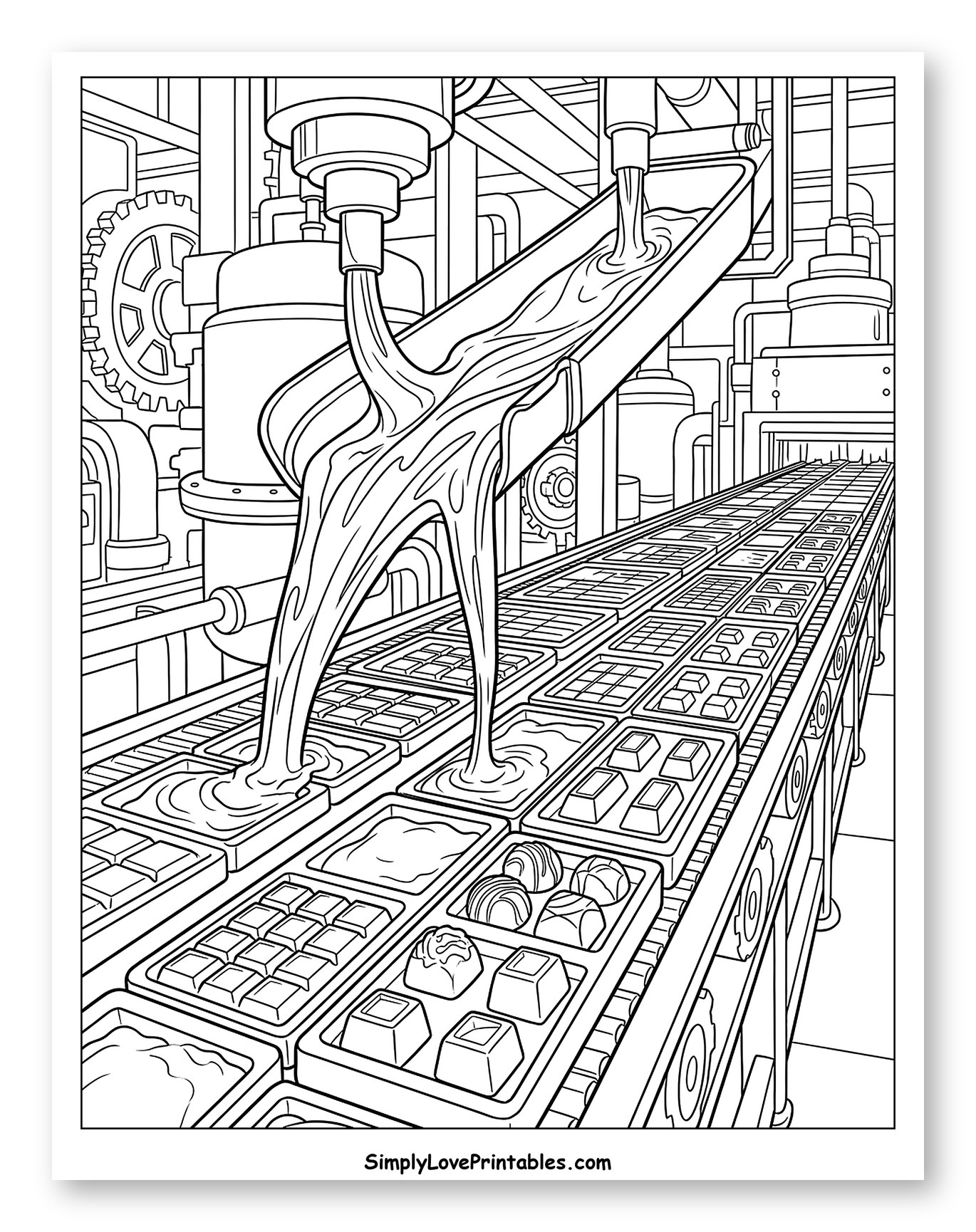 Chocolate Factory Assembly Line Coloring Sheet