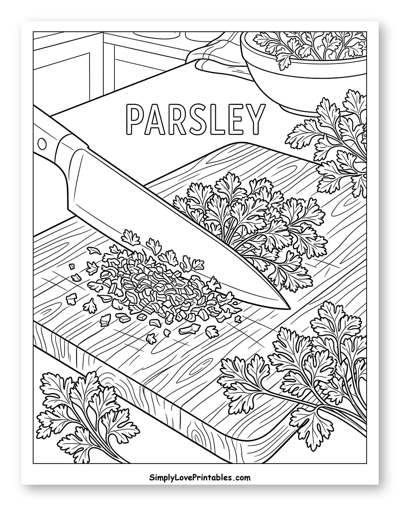 Chopping Fresh Parsley in the Kitchen to Color