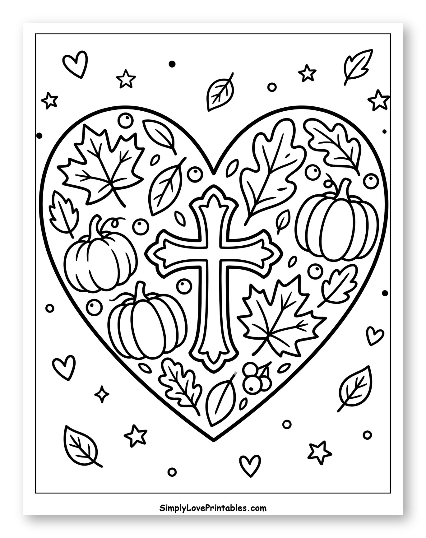 Christian Autumn Heart with Cross and Pumpkins