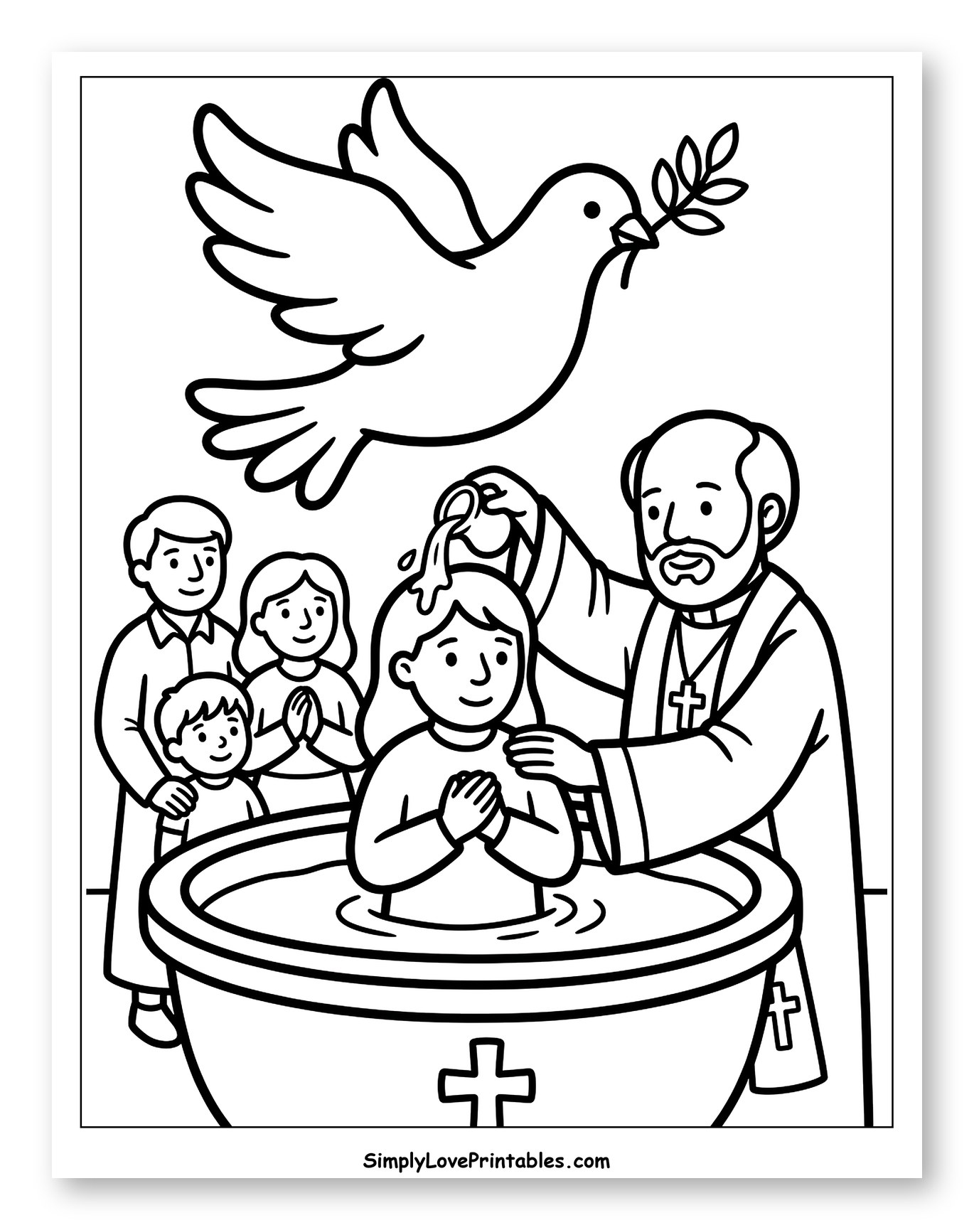 Christian Baptism with Holy Spirit Dove and Family