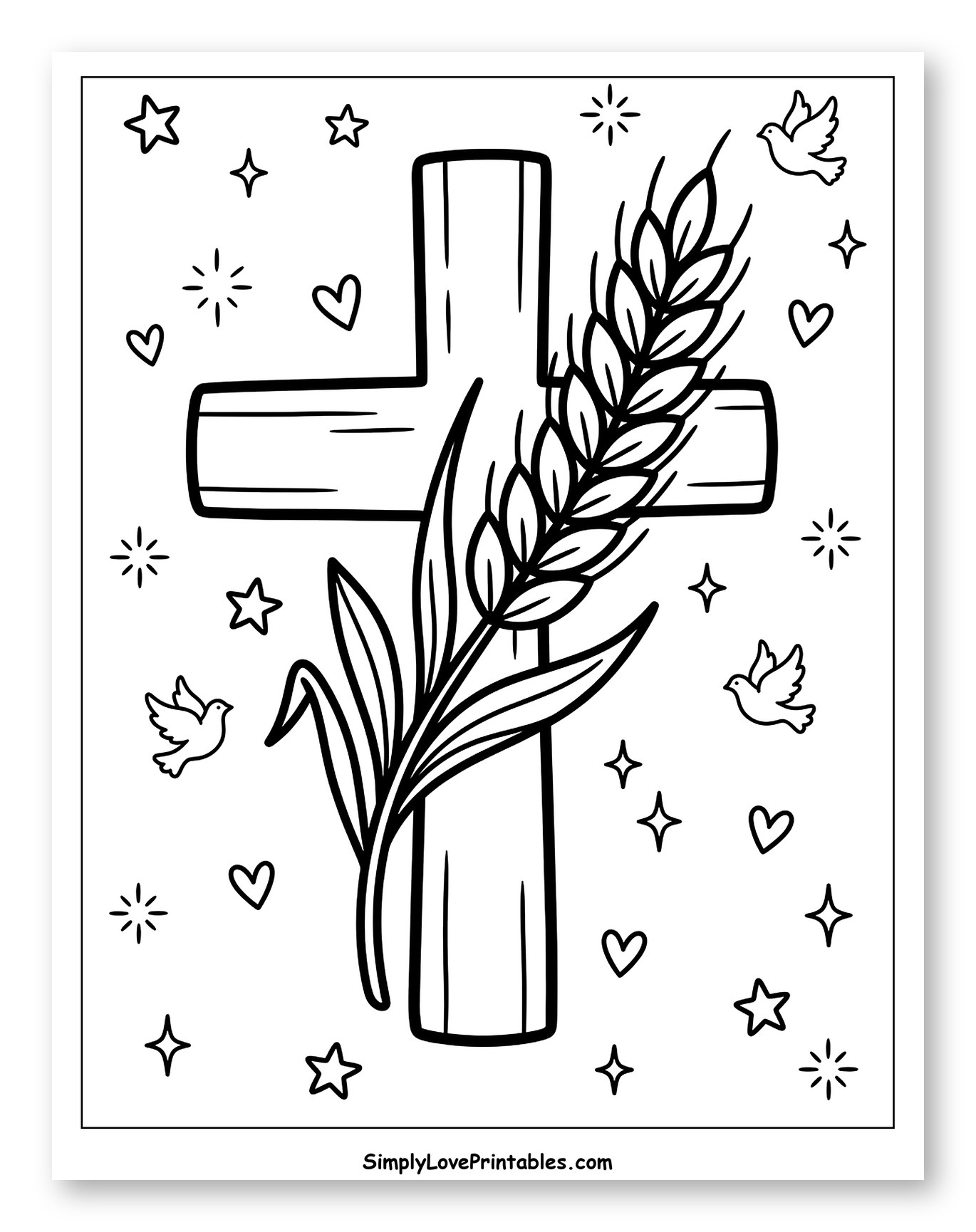 Christian Cross with Wheat and Doves