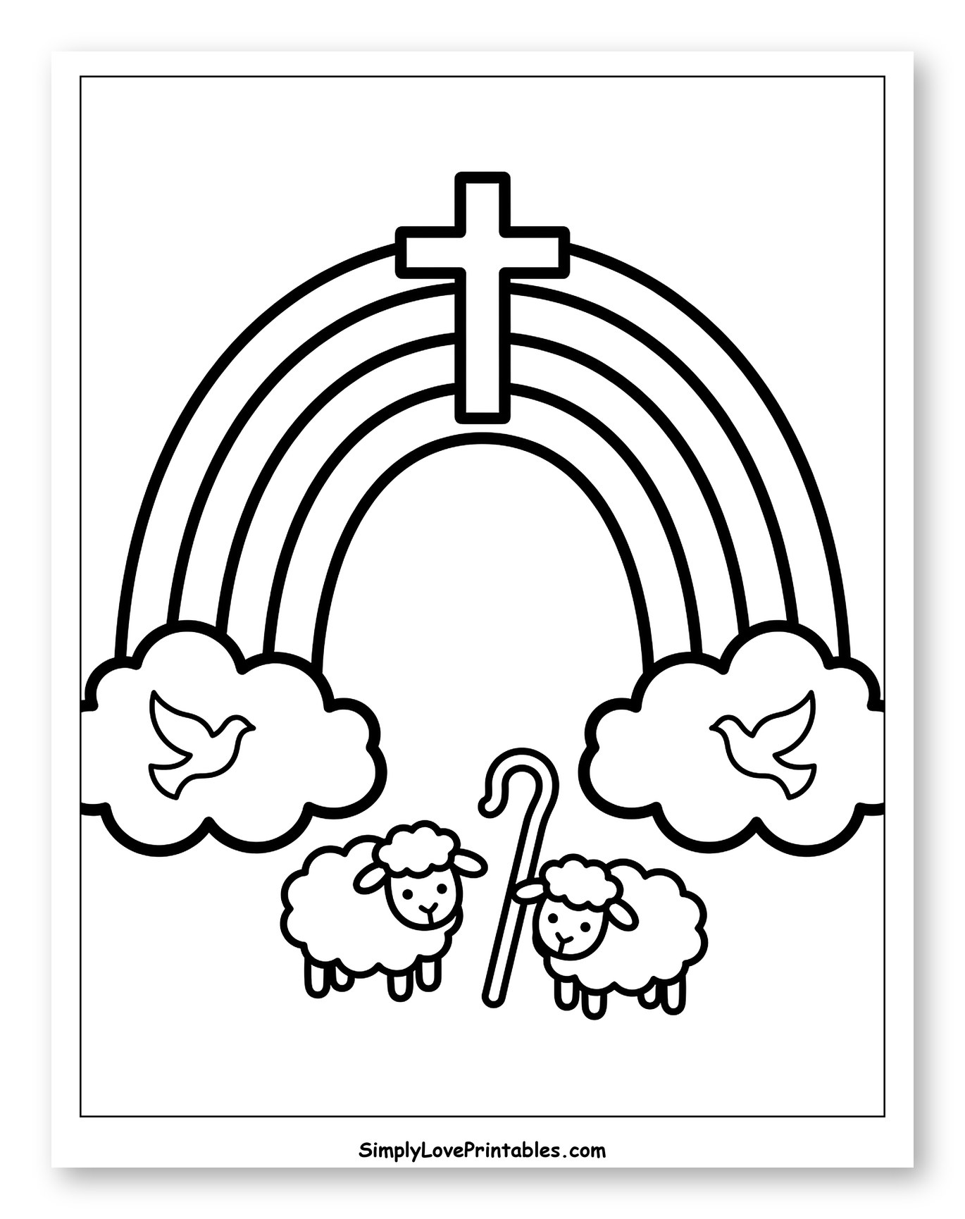 Christian Rainbow with Cross, Doves, and Sheep