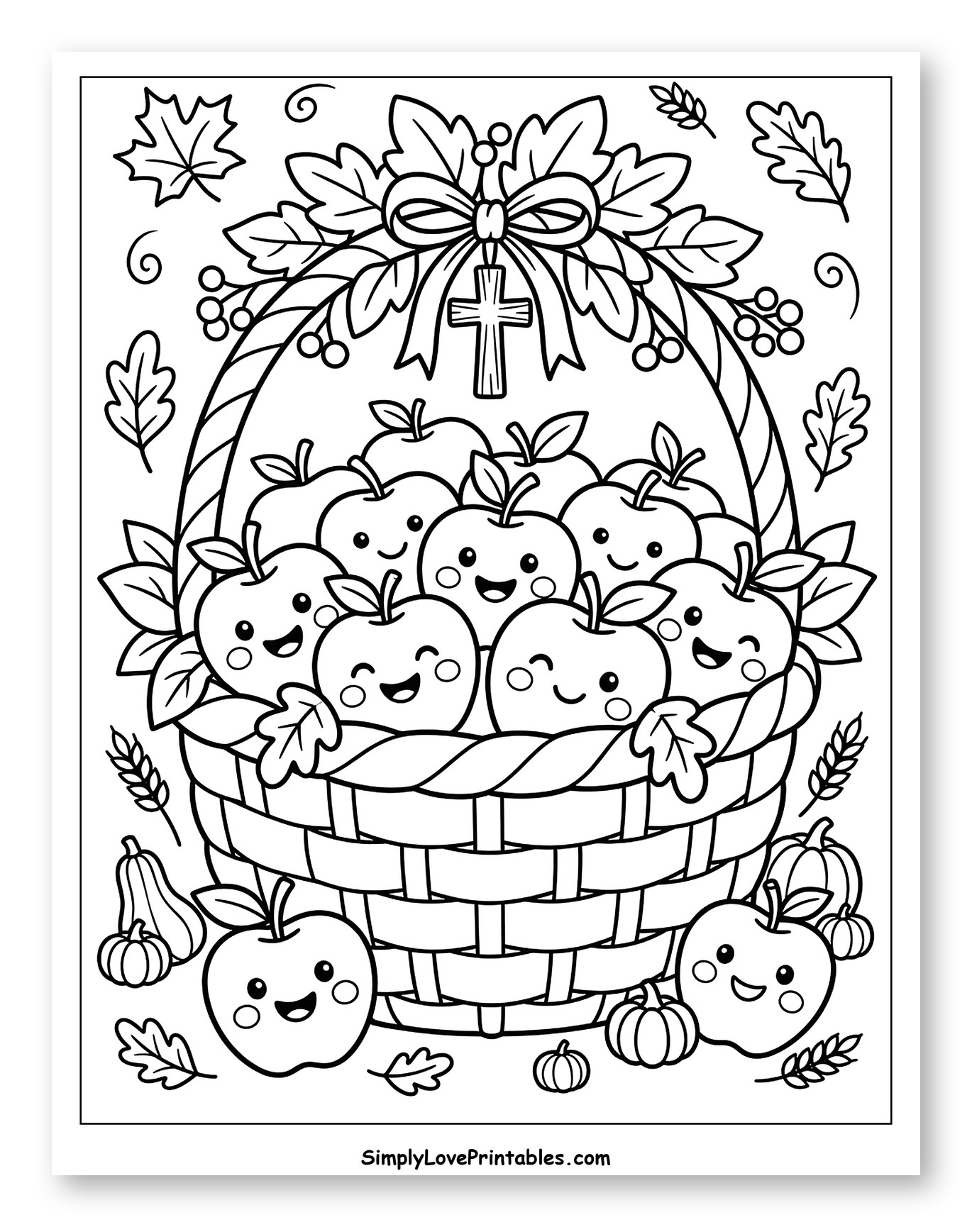 Christian Thanksgiving Basket with Smiling Apples