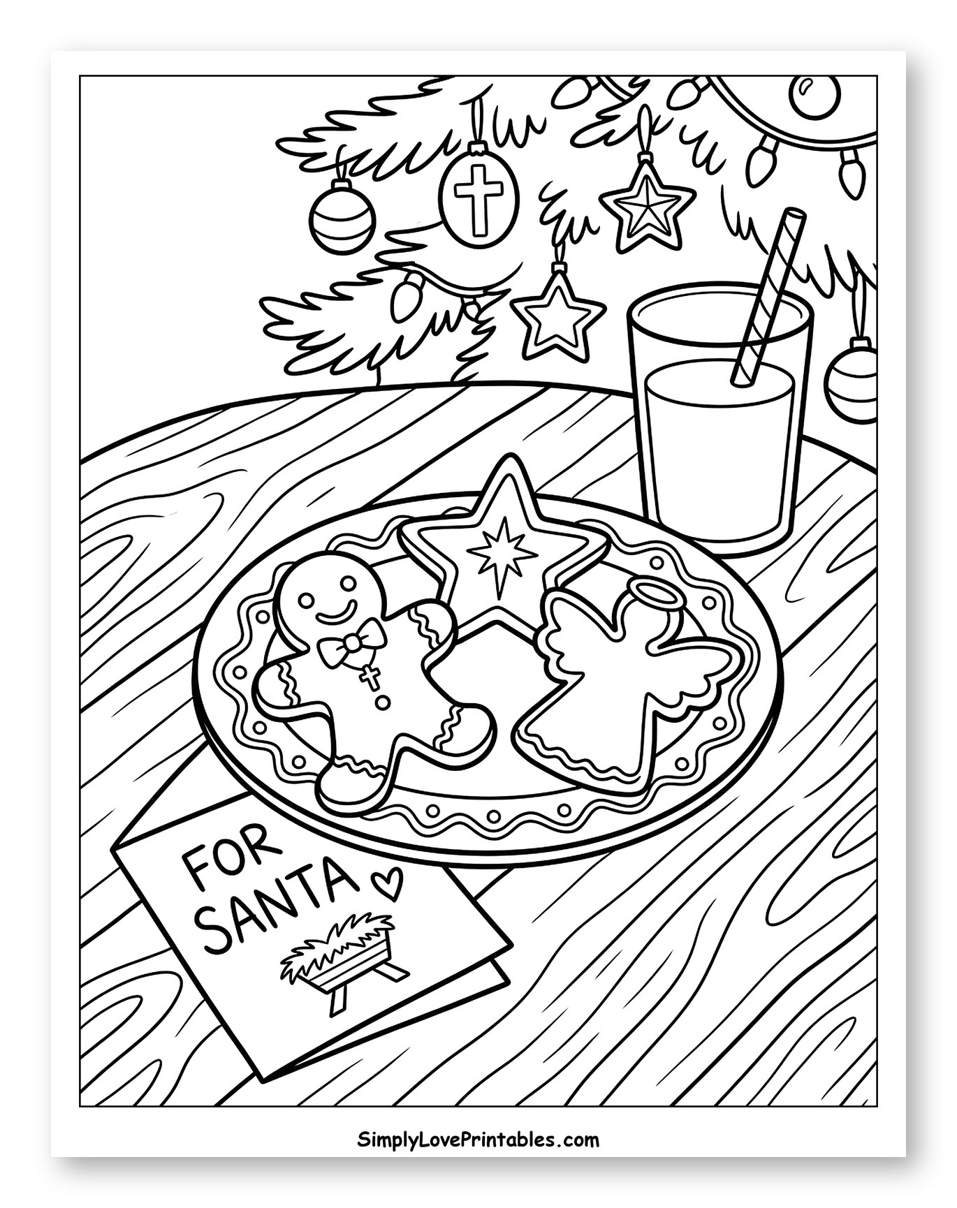 Christmas Cookies and Milk for Santa Coloring Sheet for Kids
