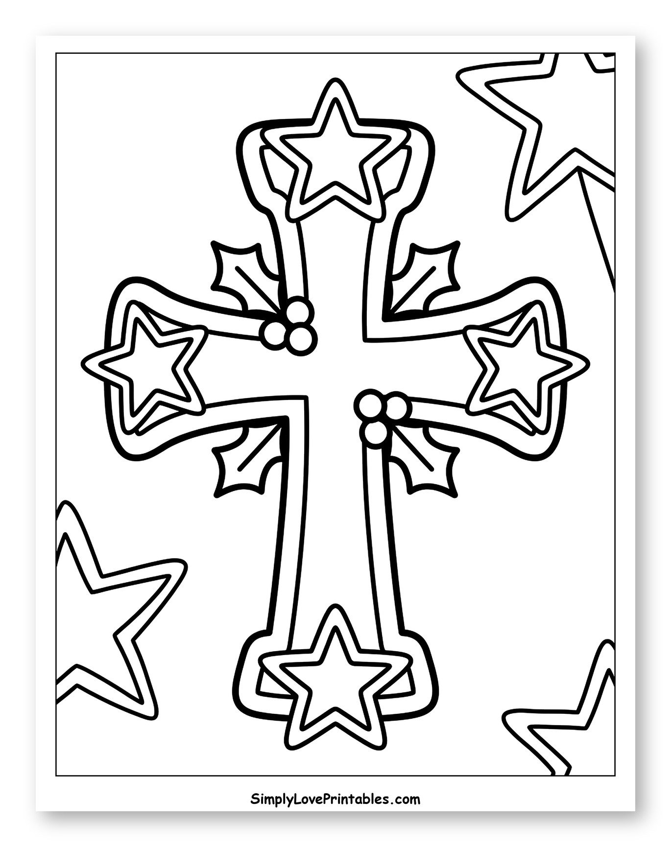 Christmas Cross with Stars and Holly