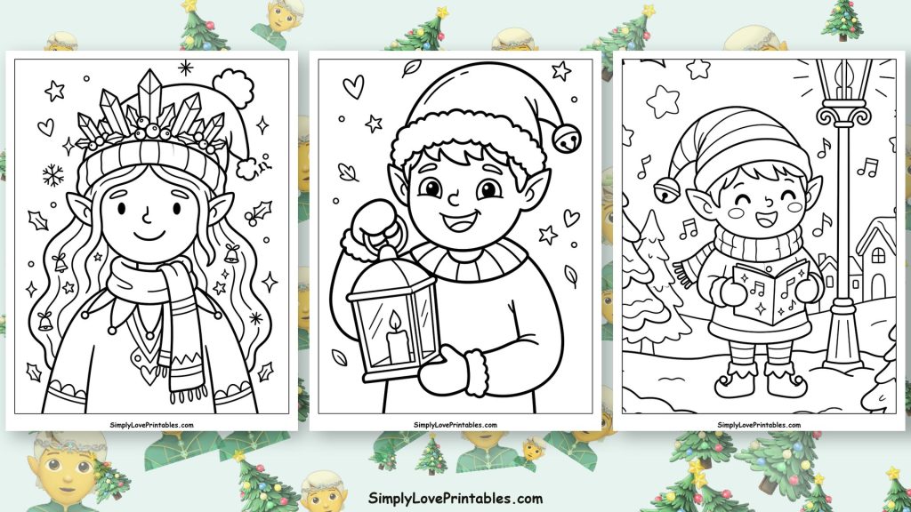 Christmas elf coloring pages featured image