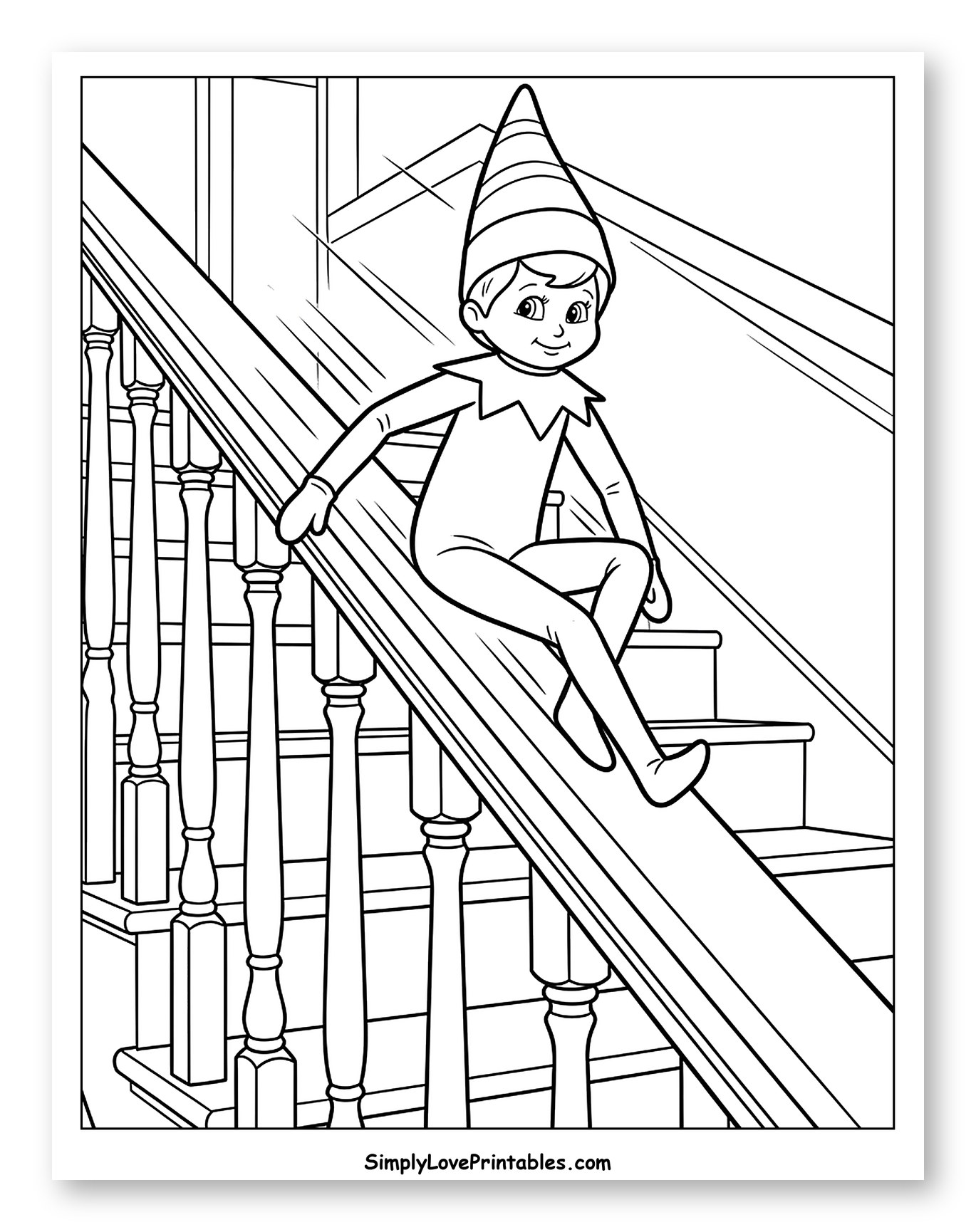 Christmas Elf Sliding Down the Banister