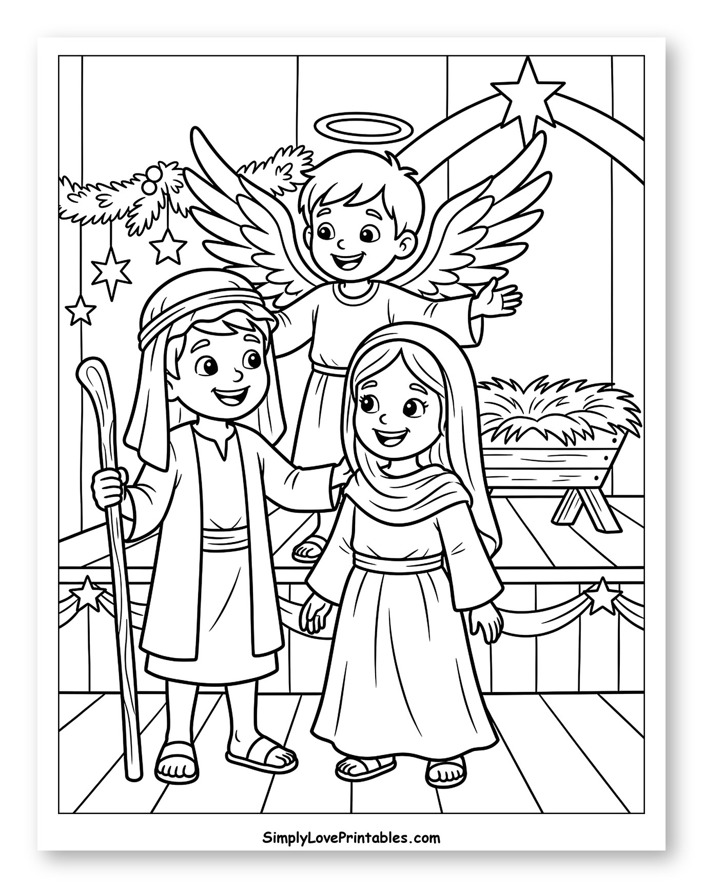 Christmas Nativity Scene with Holy Family Coloring Sheet for Kids