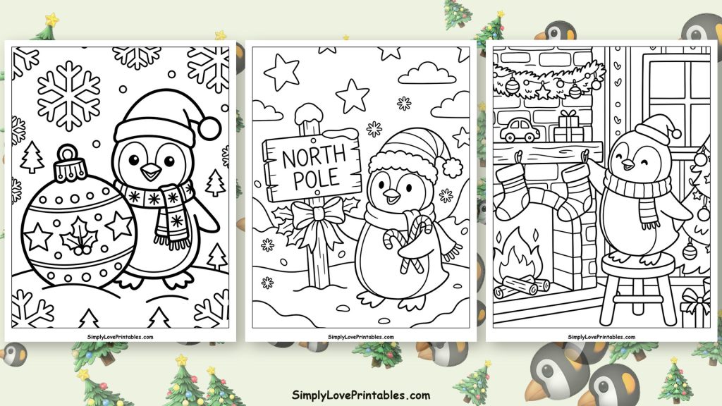 Christmas Penguin coloring pages featured image