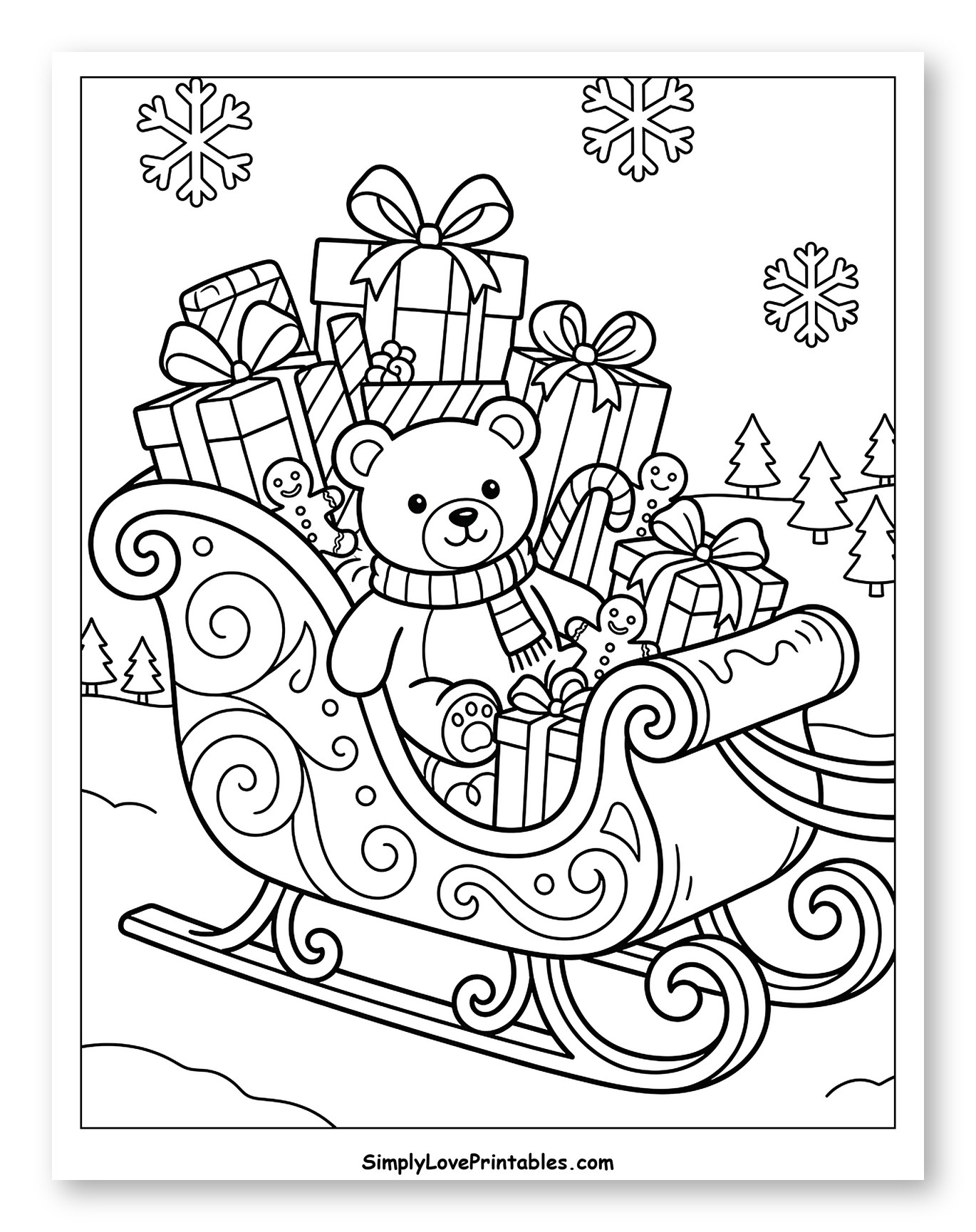 Christmas Sleigh with Teddy Bear and Presents