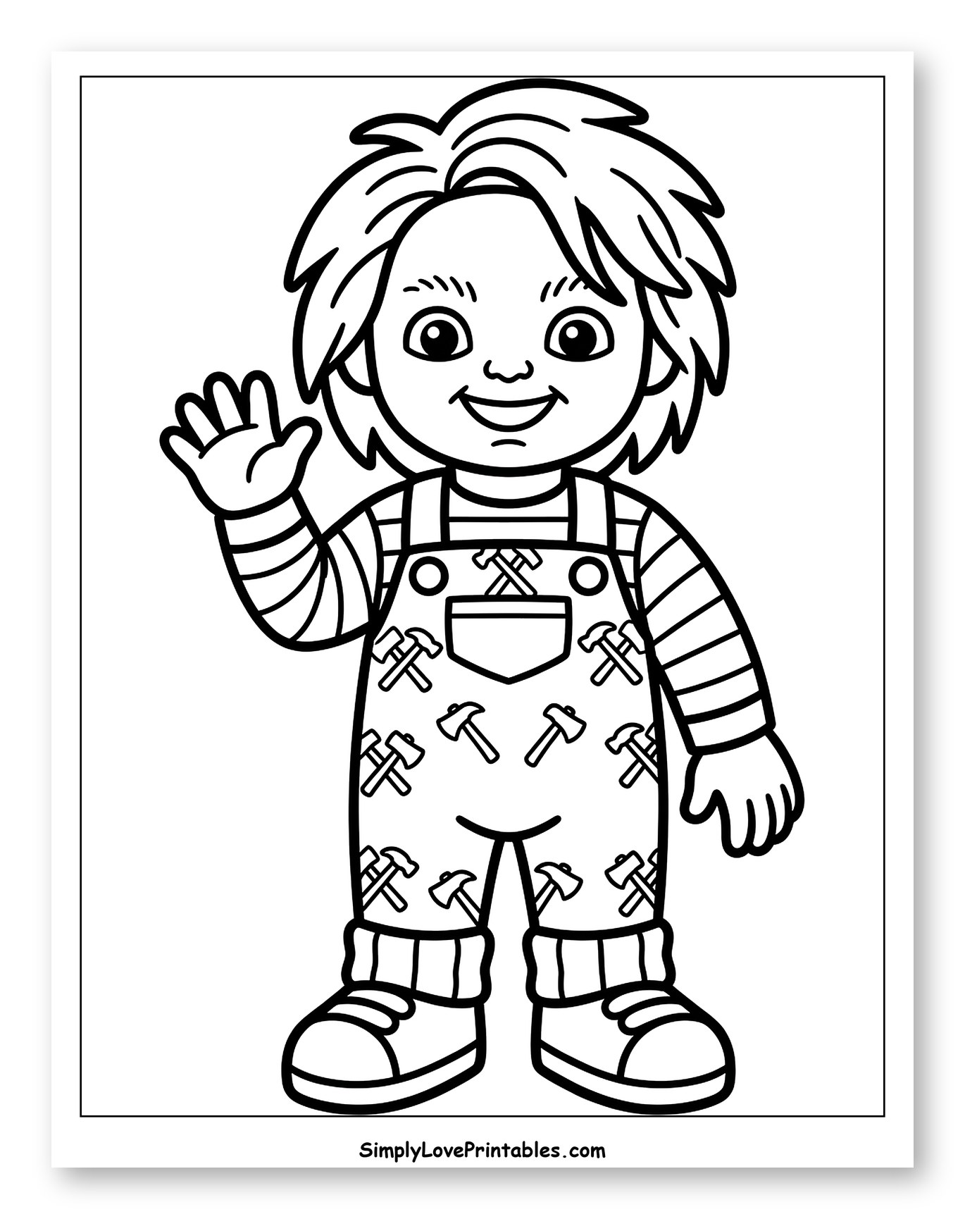 Chucky Doll Waving with Hammer Overalls