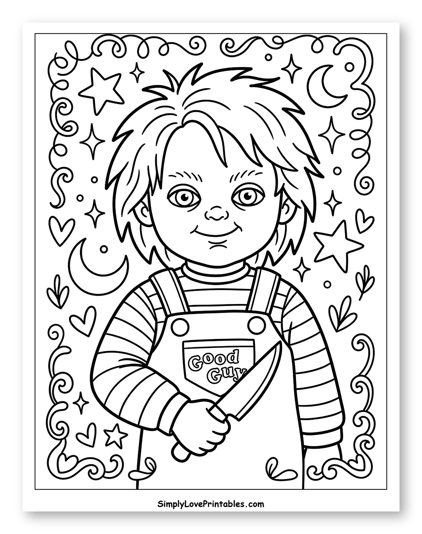 Chucky Doll with Knife and Decorative Border