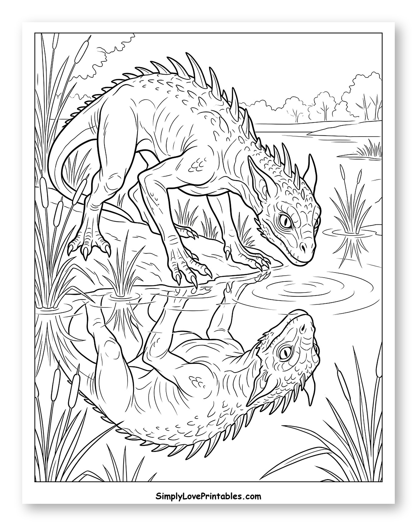 Chupacabra Reflected in Still Pond Water Coloring Page