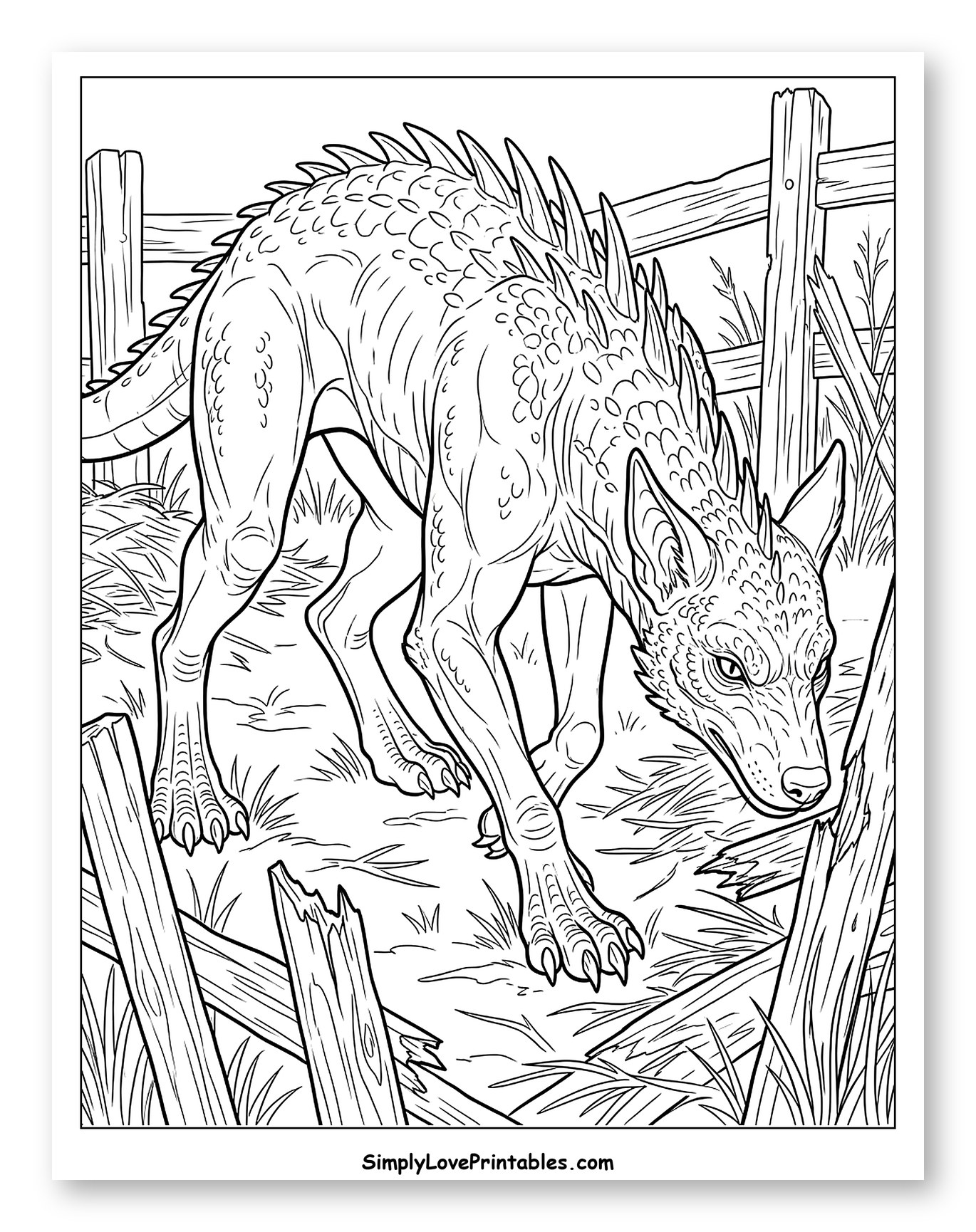 Chupacabra Stalking Through a Broken Fence Coloring Page