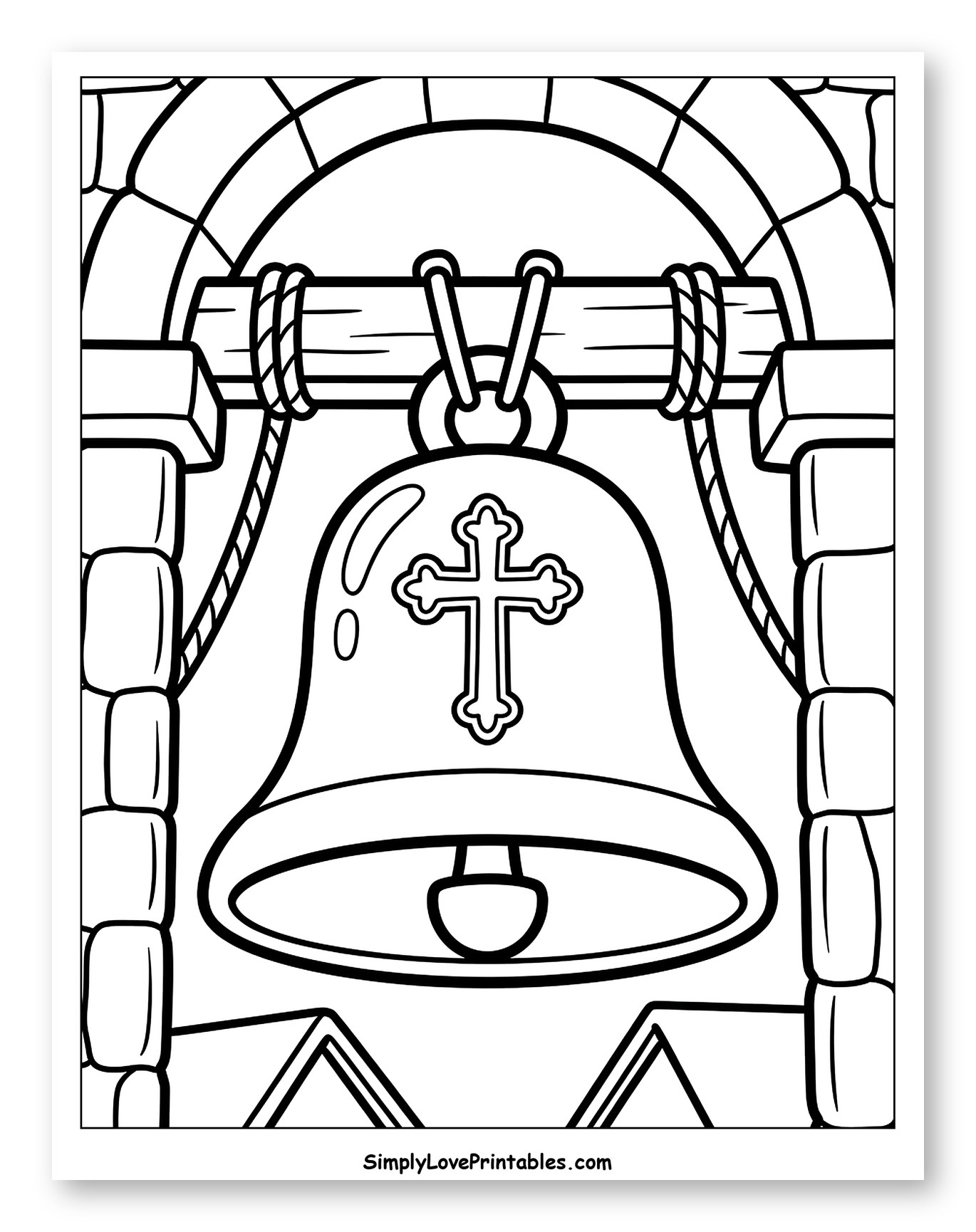 Church Bell with Cross in Stone Archway
