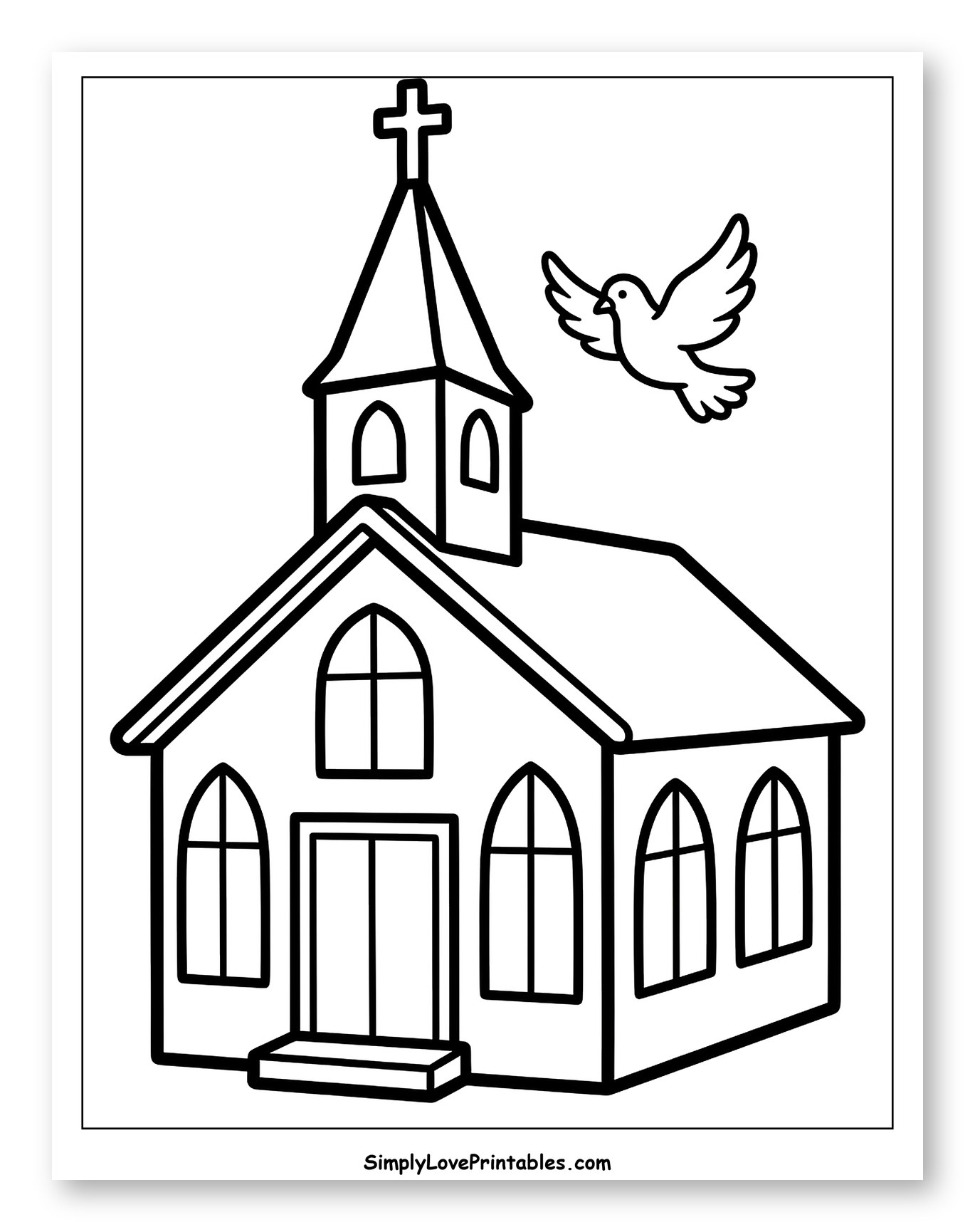 Church Building with Cross and Flying Dove