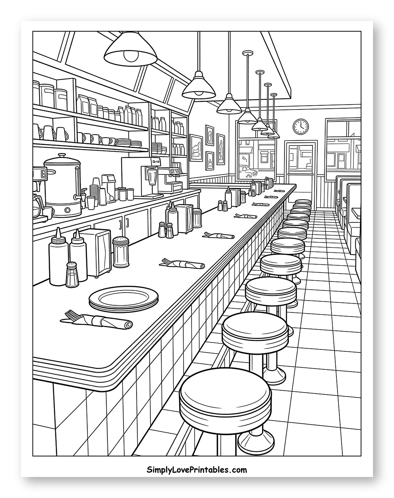 Classic American Diner Counter and Stools