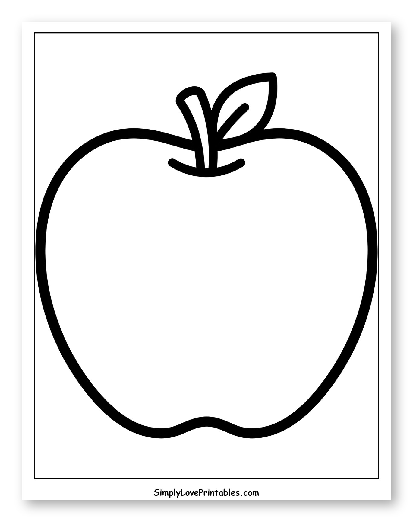 Classic Apple Outline with Stem and Leaf to Color for Toddlers