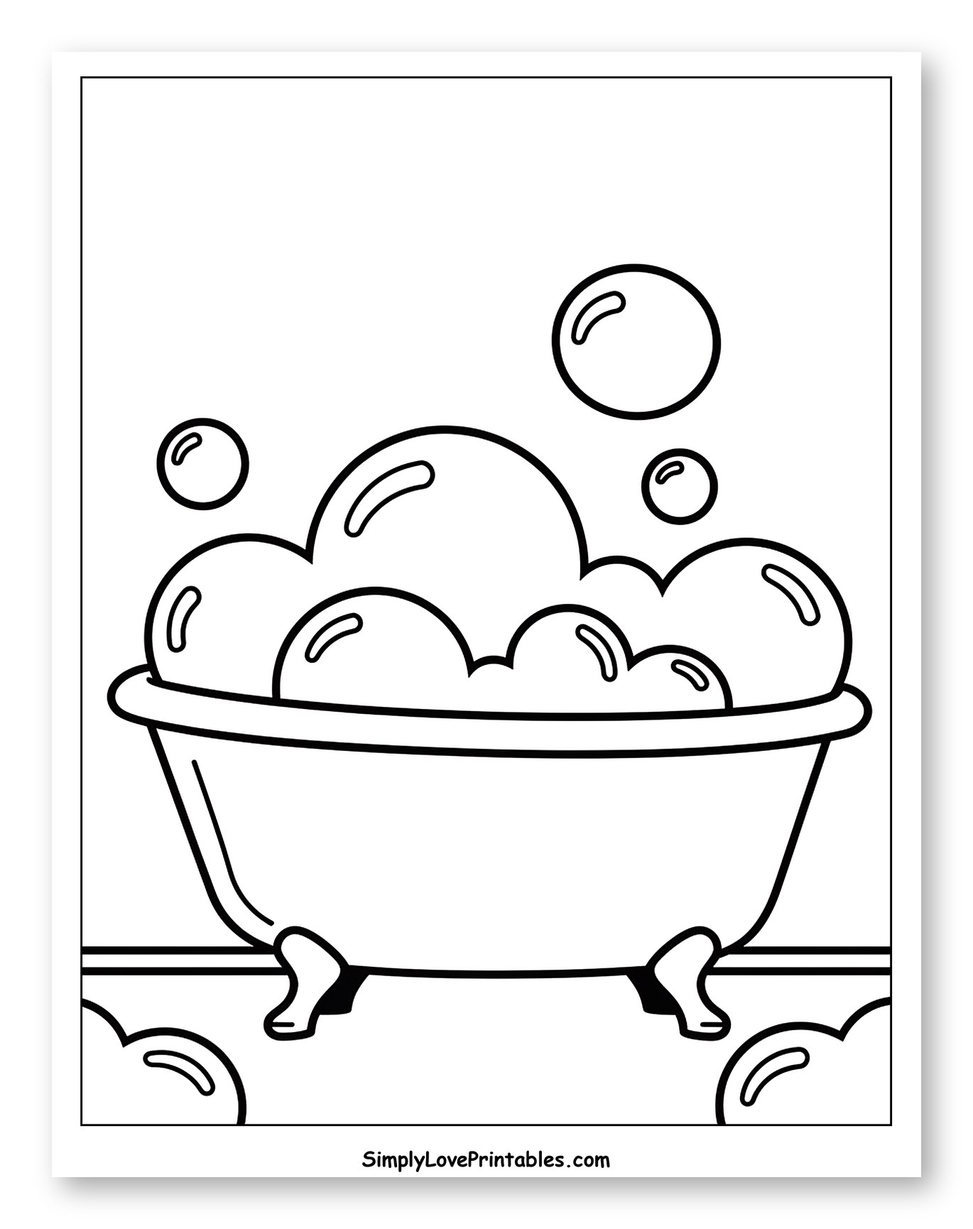 Classic Bathtub Overflowing with Bubbles to Color for Toddlers
