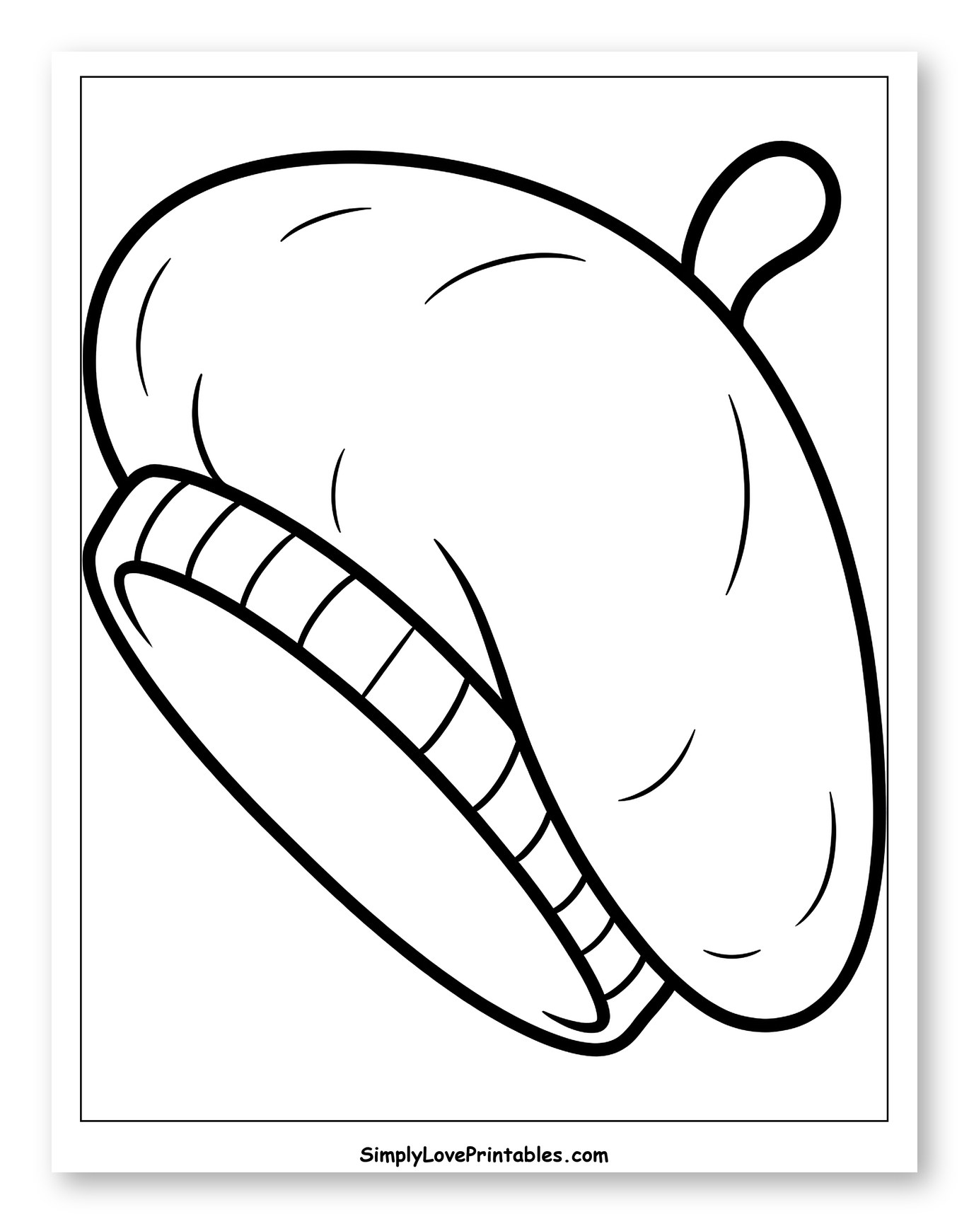 Classic Beret Hat with Stem Coloring Page for Toddlers