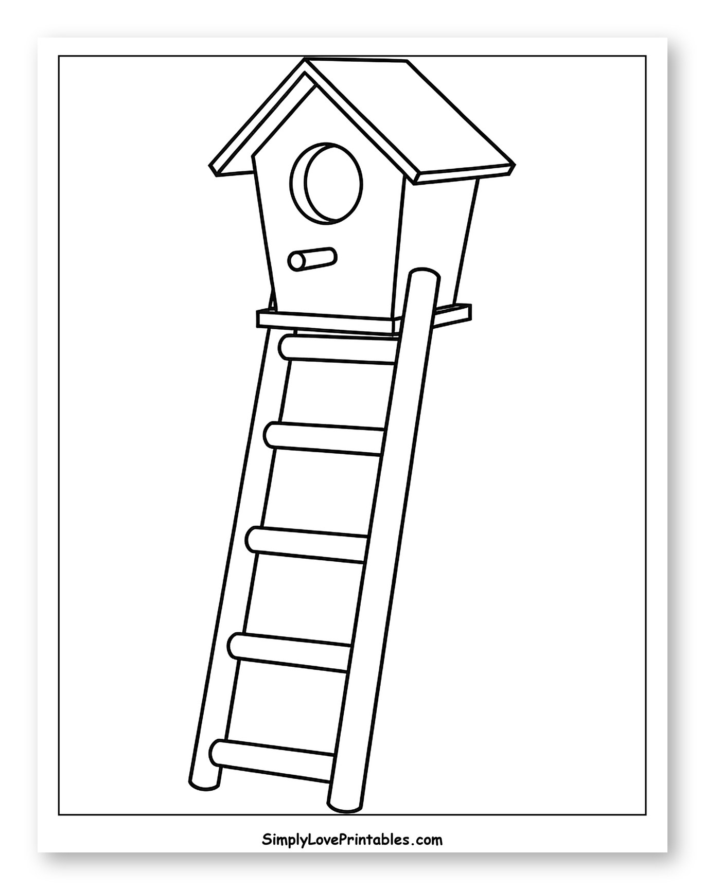 Classic Birdhouse with a Ladder Coloring Page for Toddlers