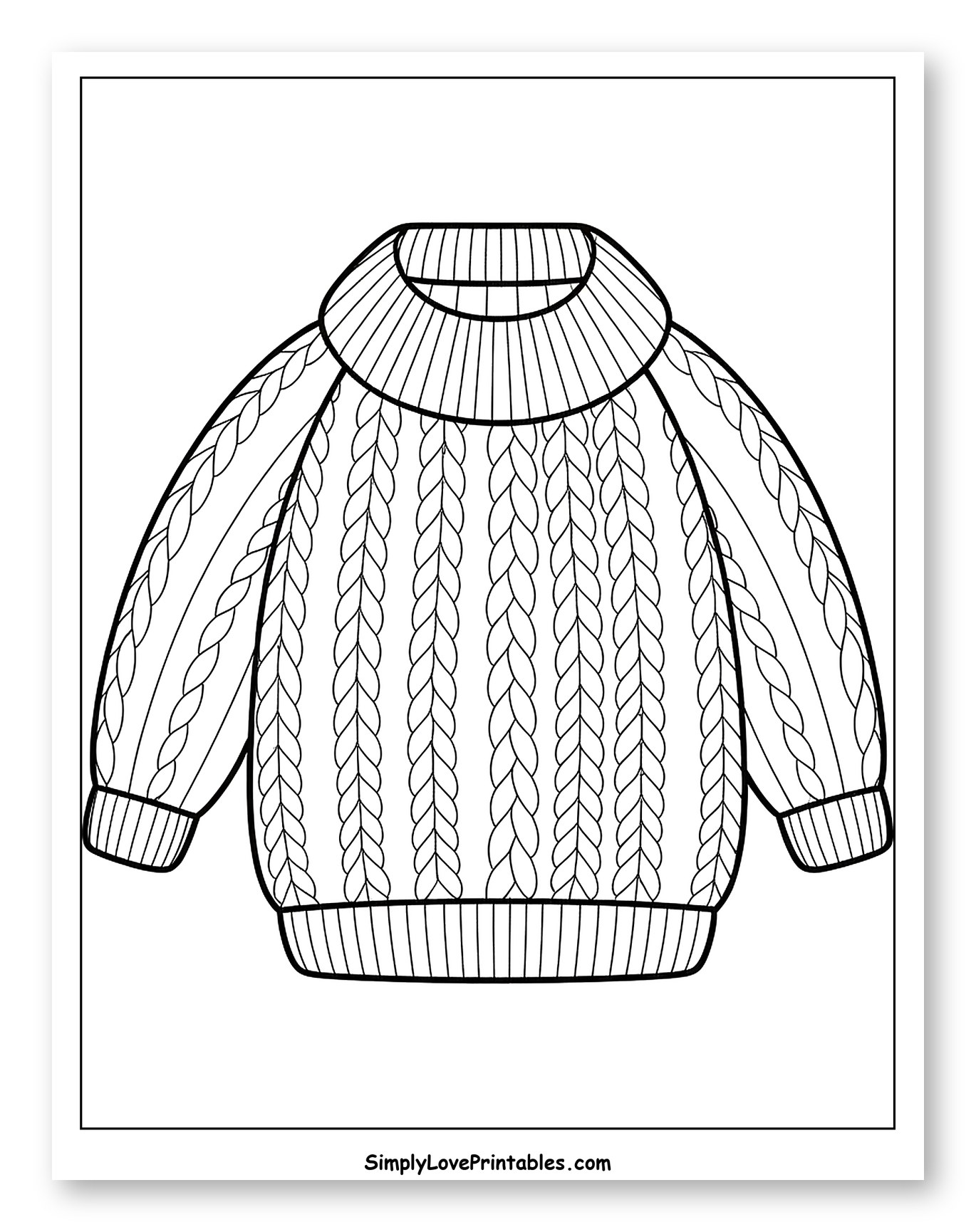 Classic Cable Knit Pattern Sweater Coloring Page for Toddlers