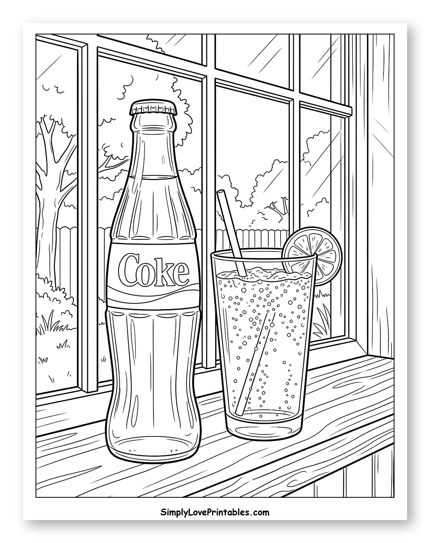 Classic Coke Bottle and Sparkling Drink by Window to Color