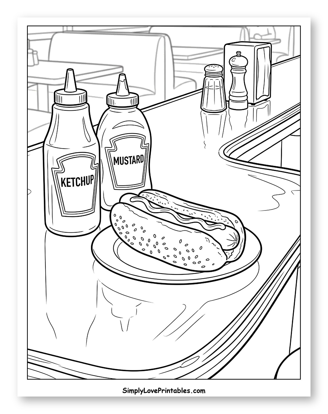 Classic Diner Hot Dog Meal Coloring Sheet