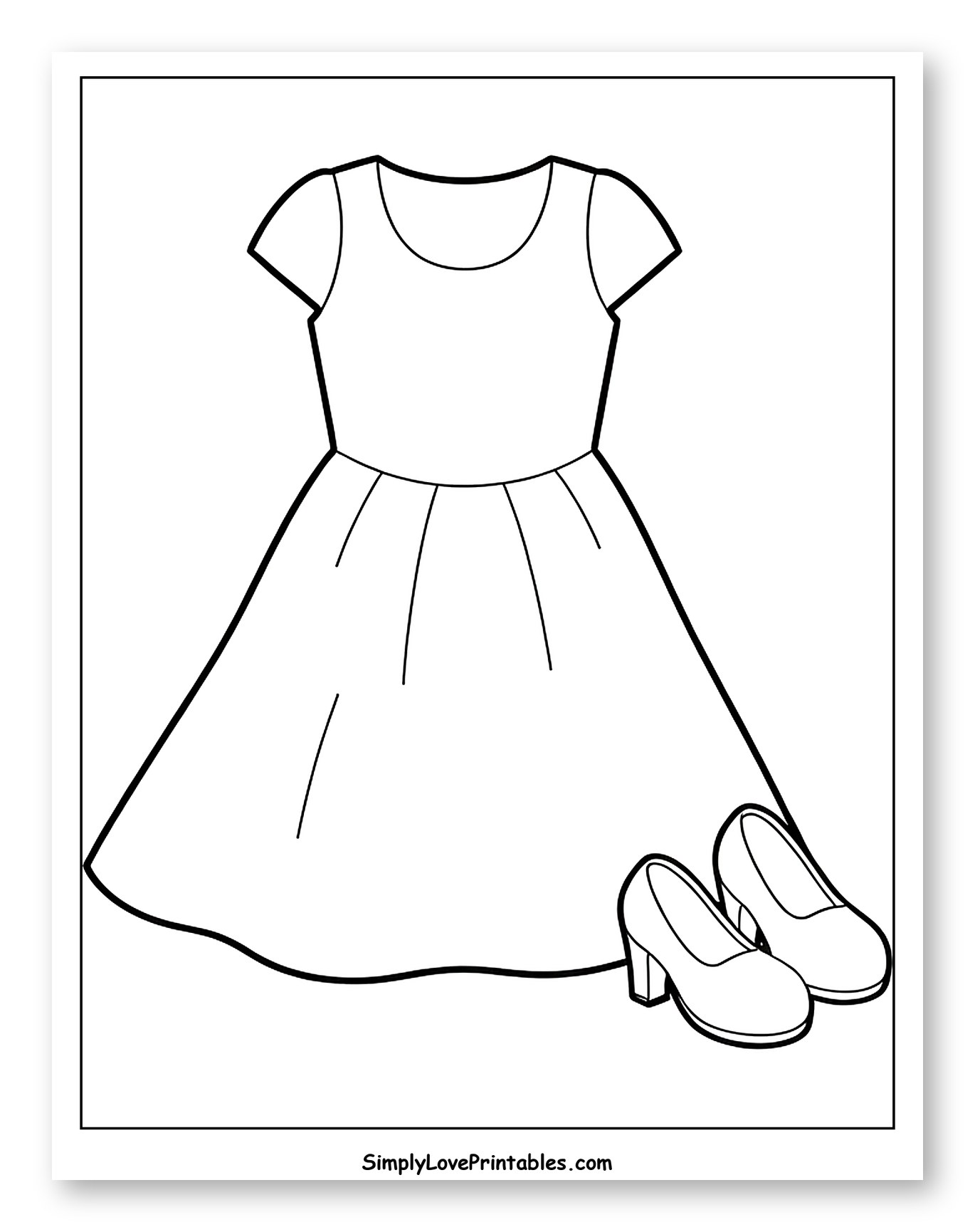 Classic Dress and Heeled Shoes Coloring Page for Toddlers