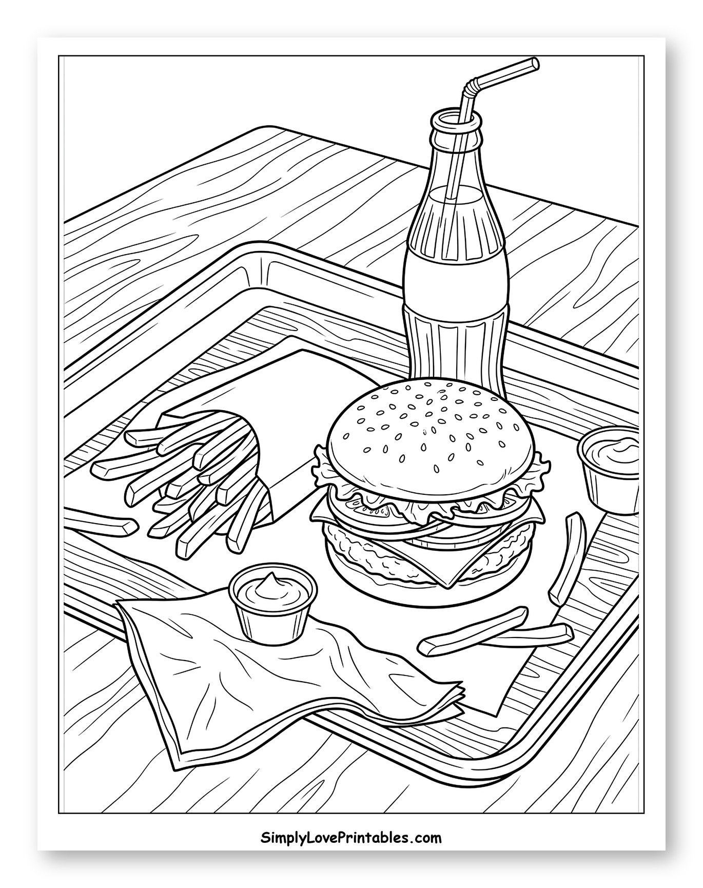 Classic Fast Food Meal on Wooden Tray
