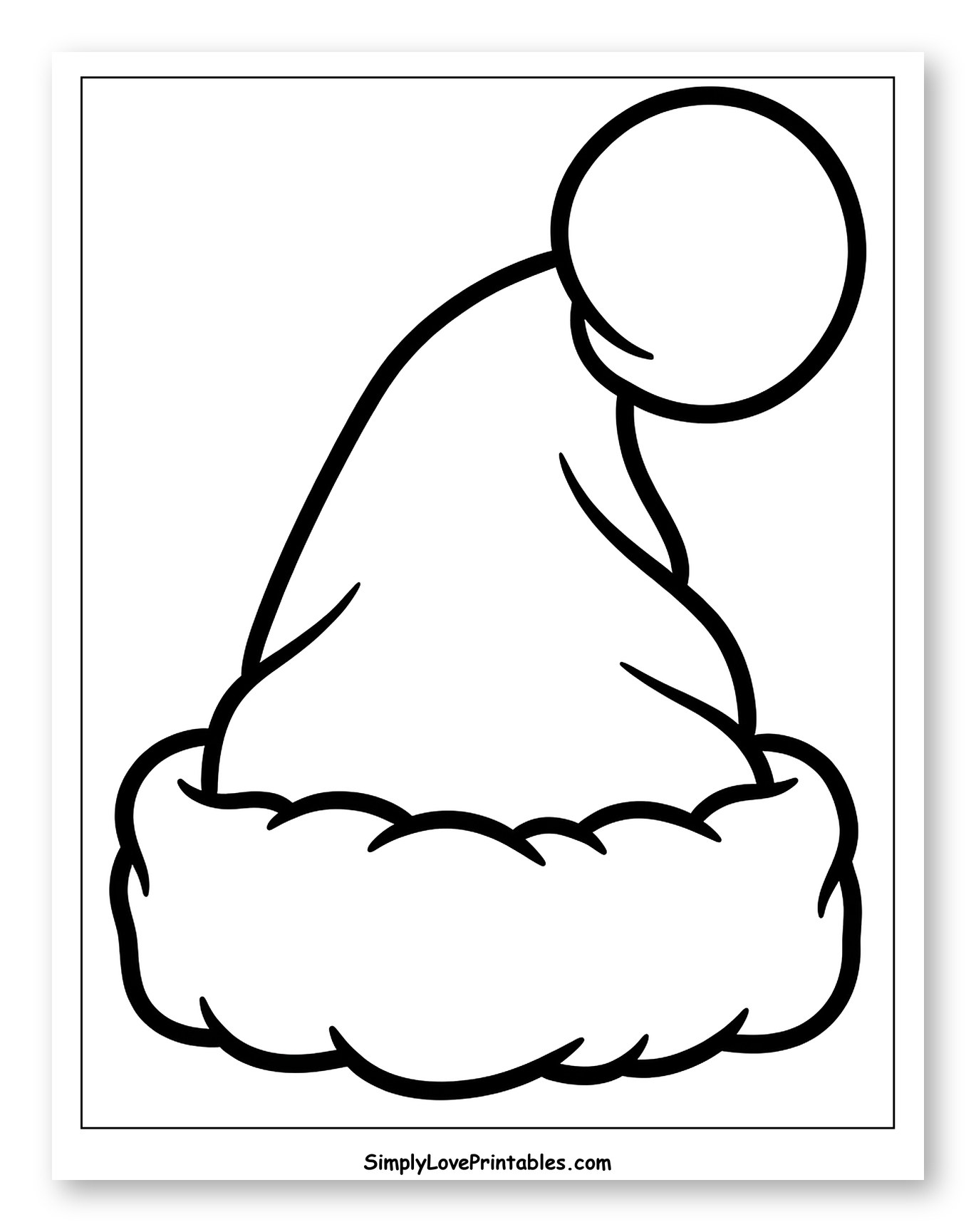 Classic Fluffy Santa Claus Hat Coloring Sheet for Toddlers