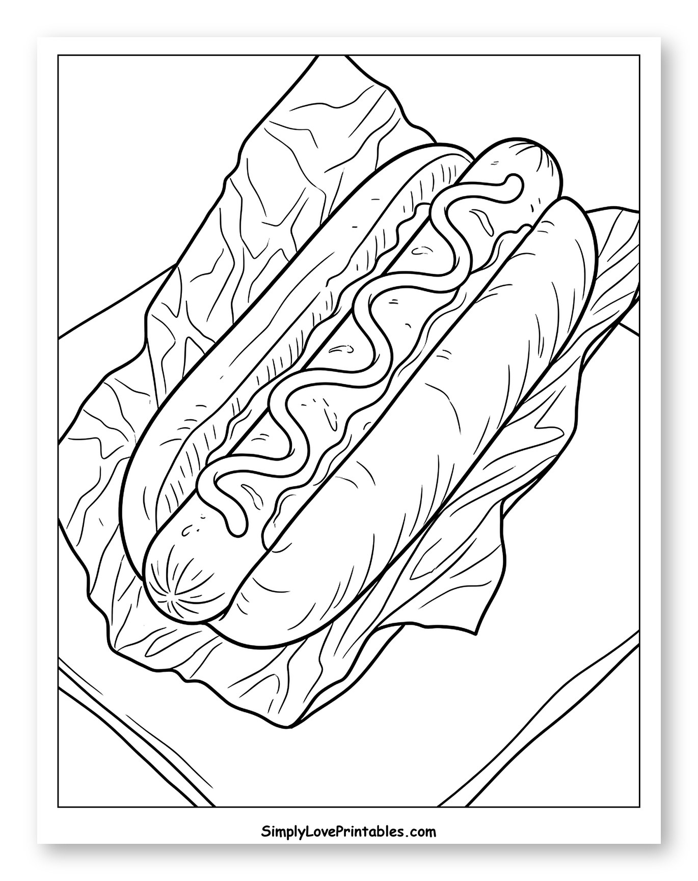 Classic Hot Dog with Mustard in Wrapper Coloring Sheet
