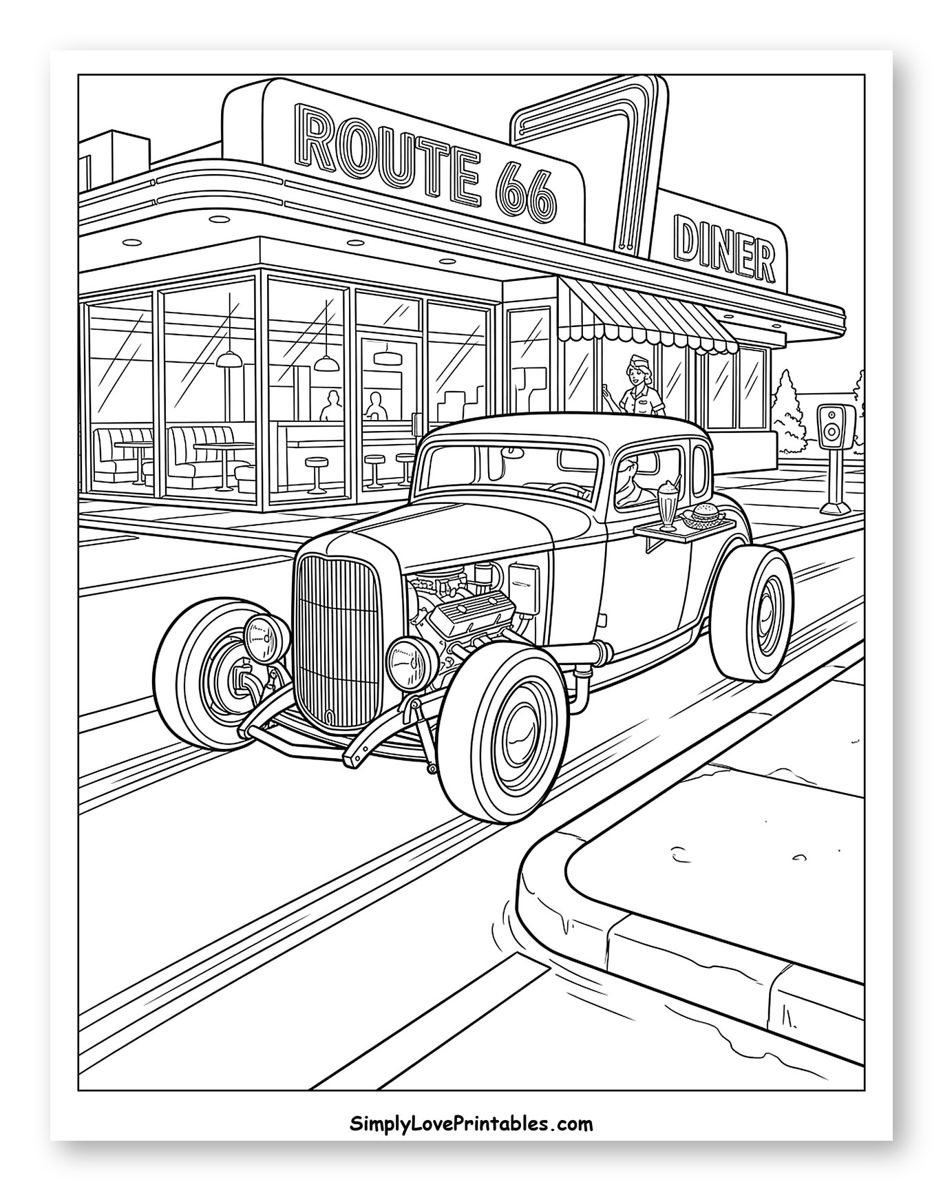 Classic Hot Rod at a Route 66 Diner