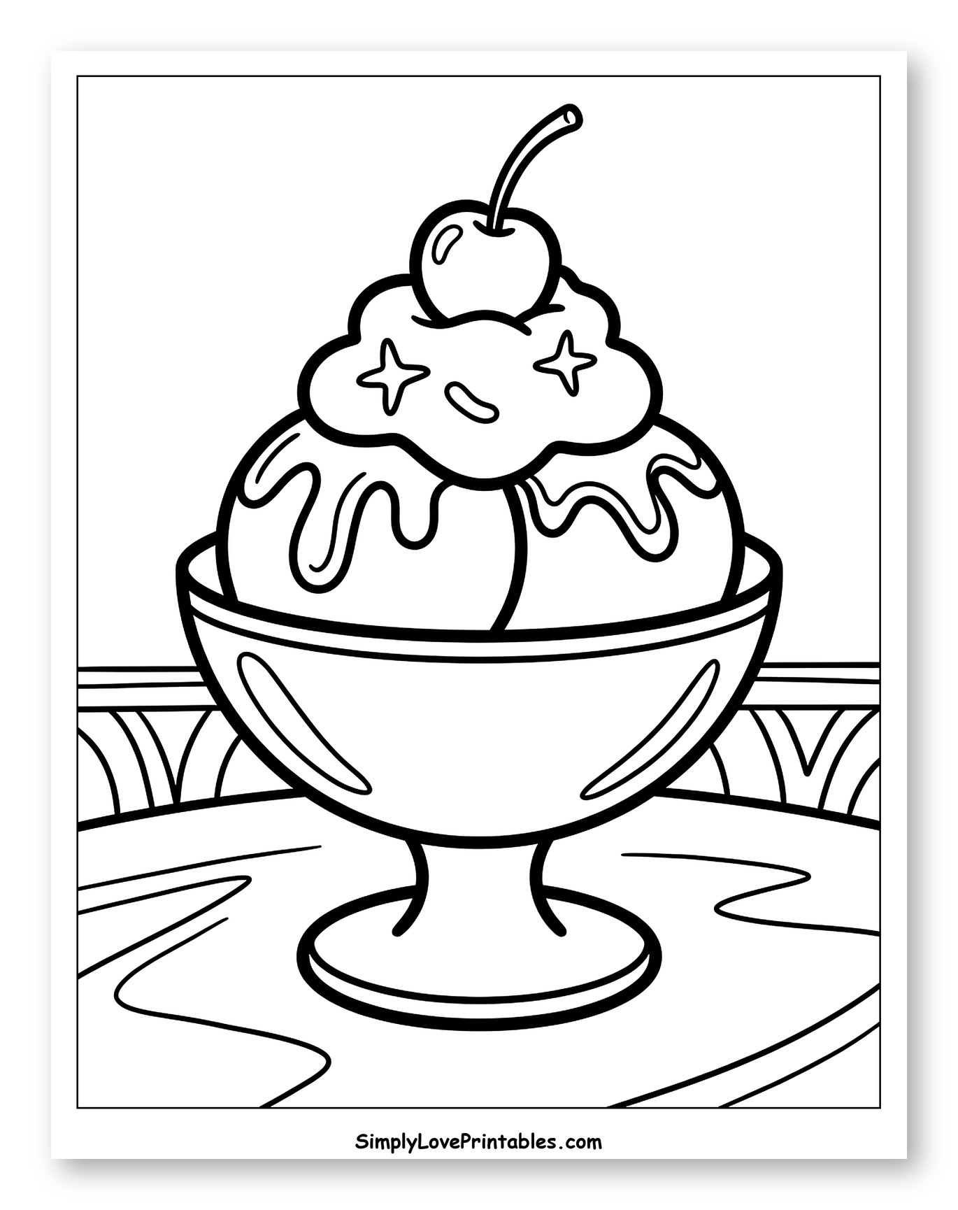 Classic Ice Cream Sundae in a Dessert Bowl Coloring Sheet for Toddlers
