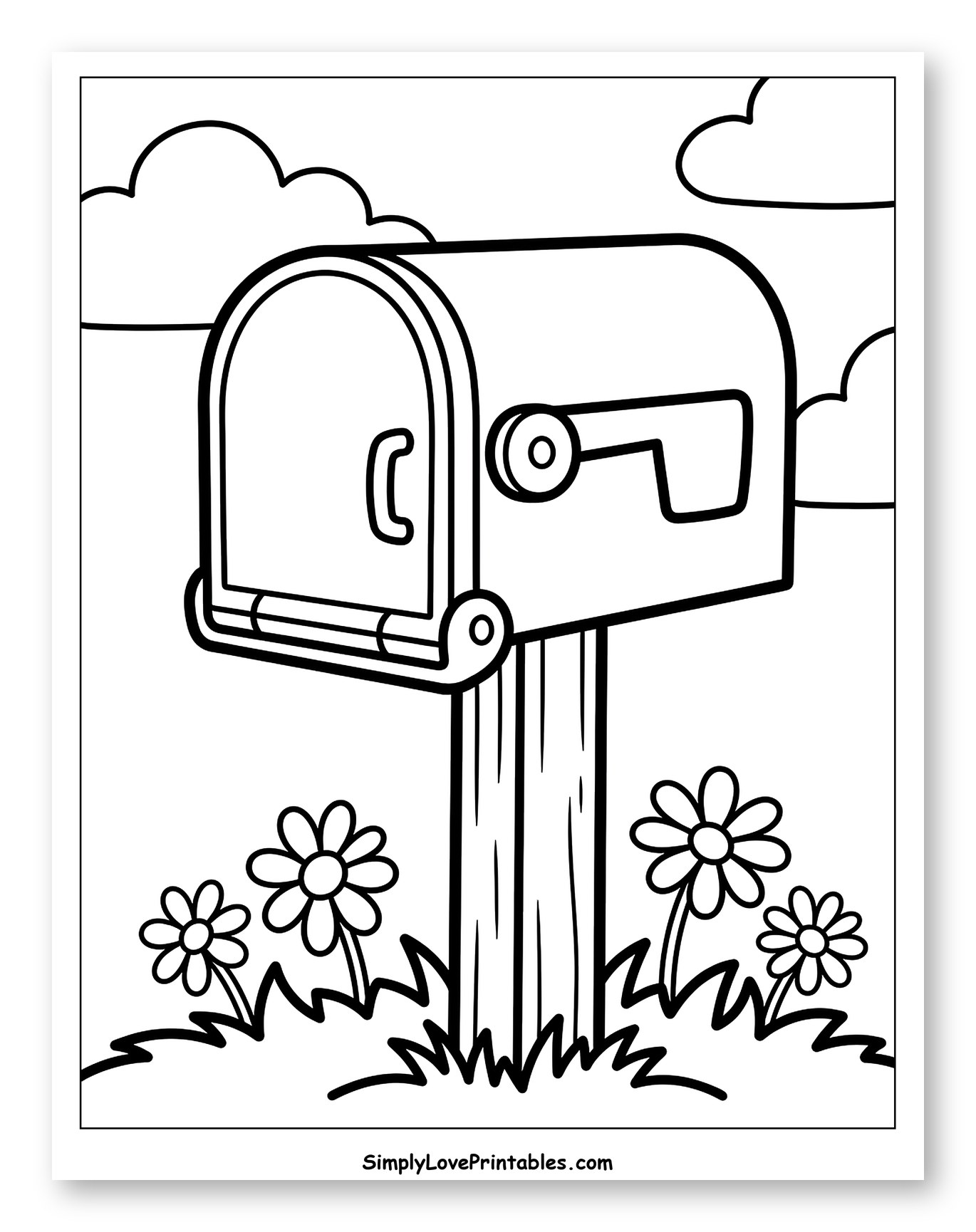 Classic Mailbox in a Flowery Garden Coloring Sheet for Toddlers