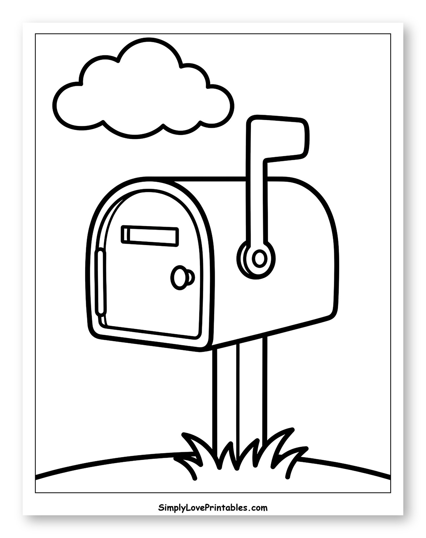 Classic Mailbox with Flag Raised and Cloud Coloring Page for Toddlers