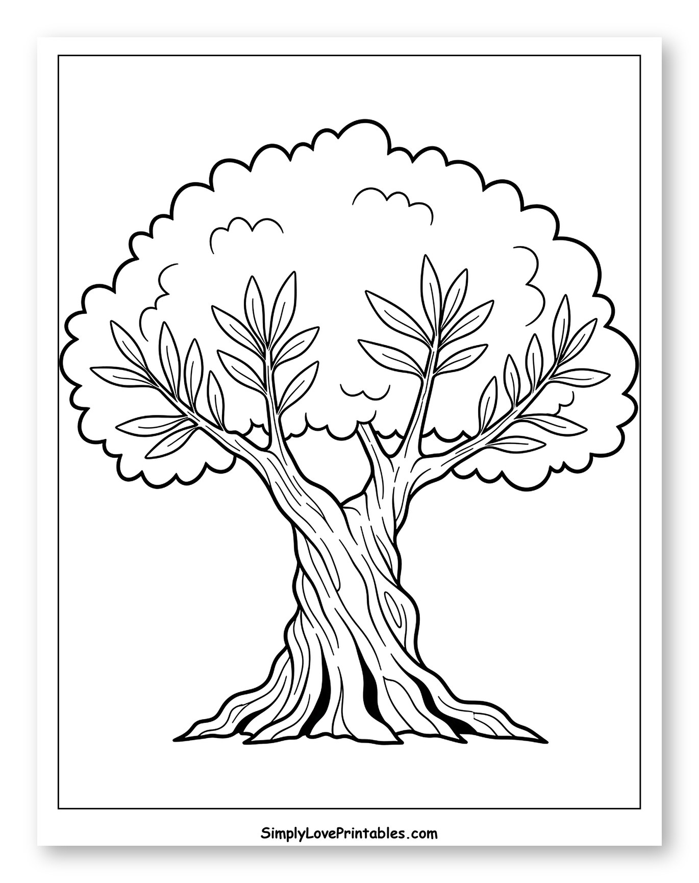 Classic Olive Tree with Textured Trunk to Color for Toddlers