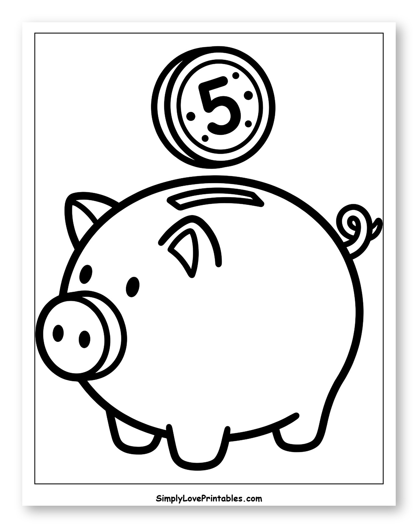 Classic Piggy Bank with Numbered Coin to Color for Toddlers