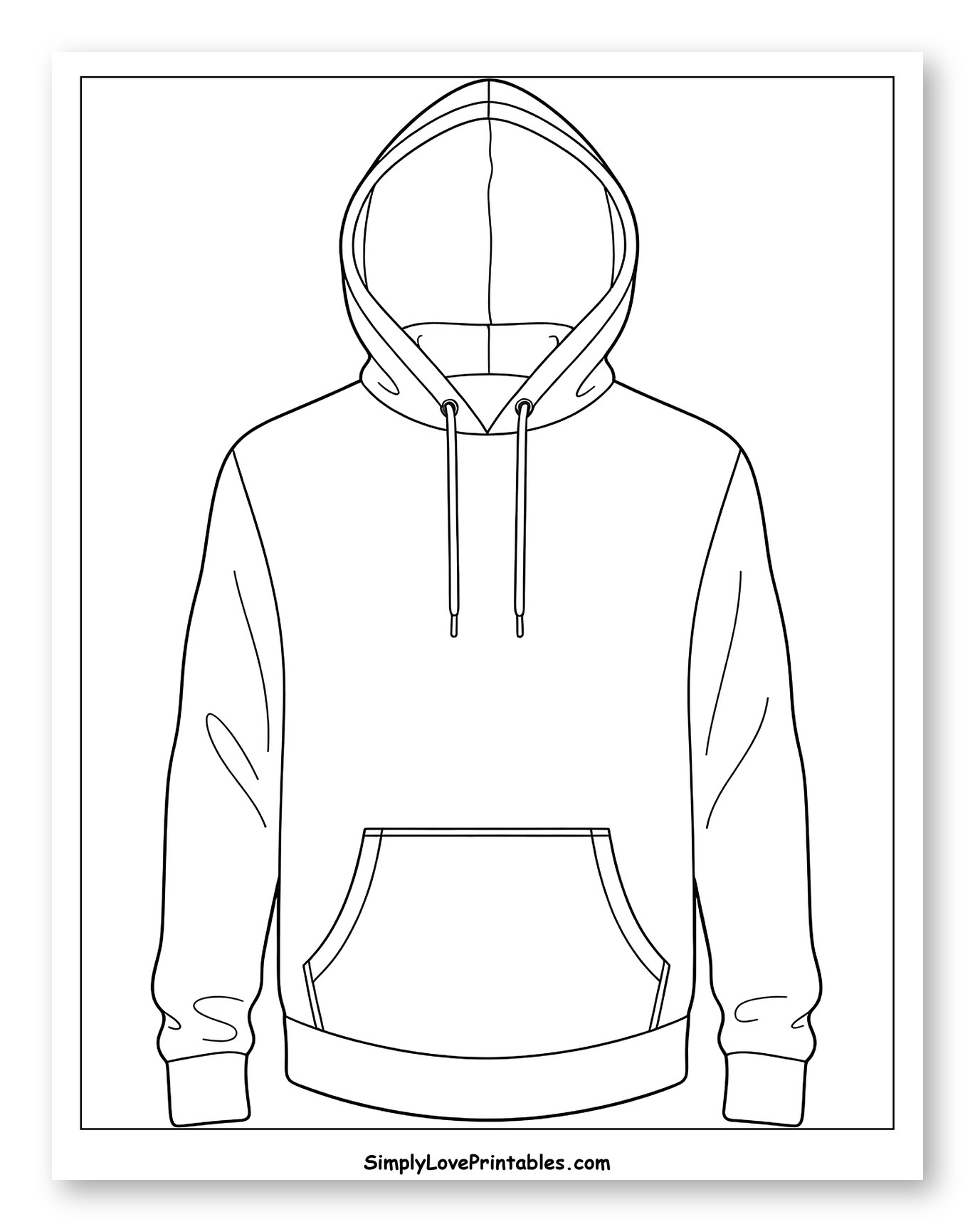 Classic Pullover Hoodie Outline Drawing Coloring Sheet for Toddlers