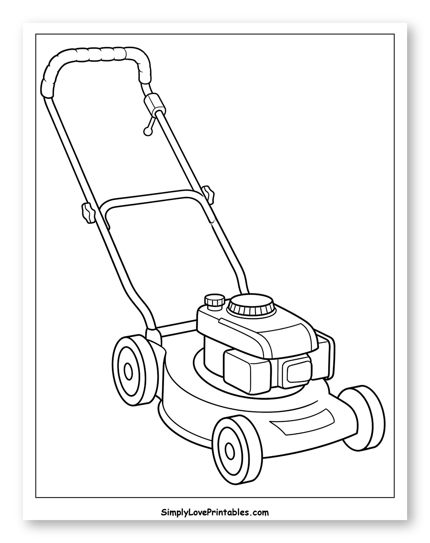 Classic Push Lawn Mower Coloring Page for Toddlers
