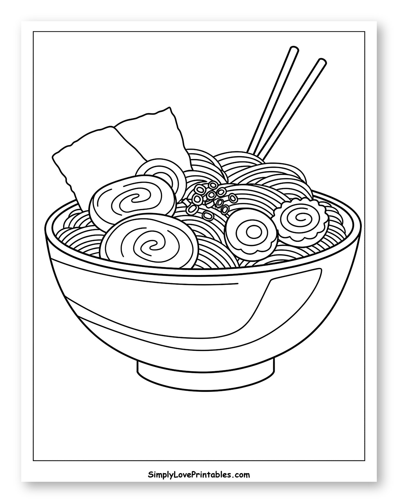Classic Ramen Bowl with Various Toppings to Color for Toddlers