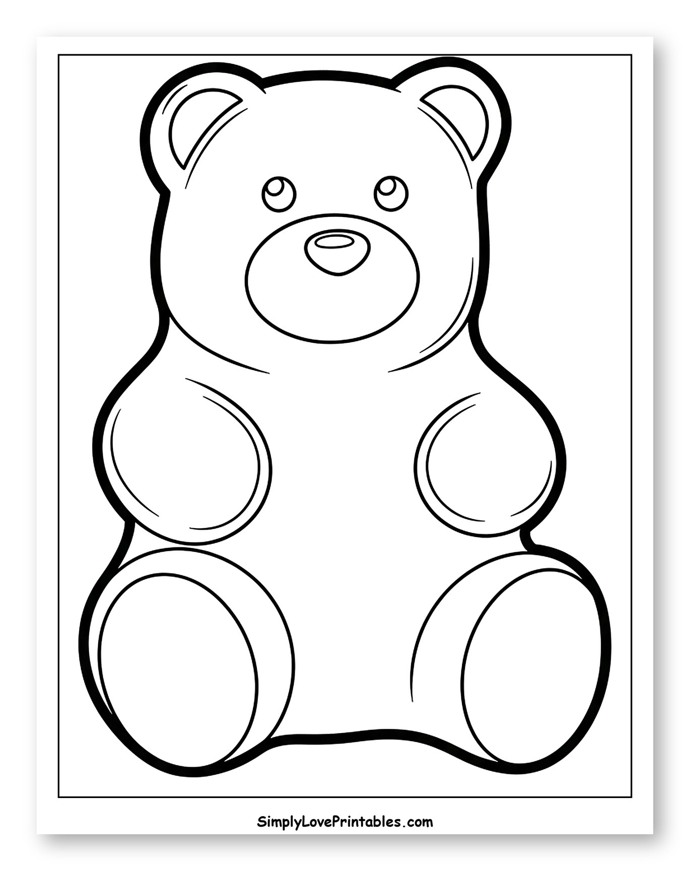 Classic Sitting Gummy Bear Coloring Sheet for Toddlers