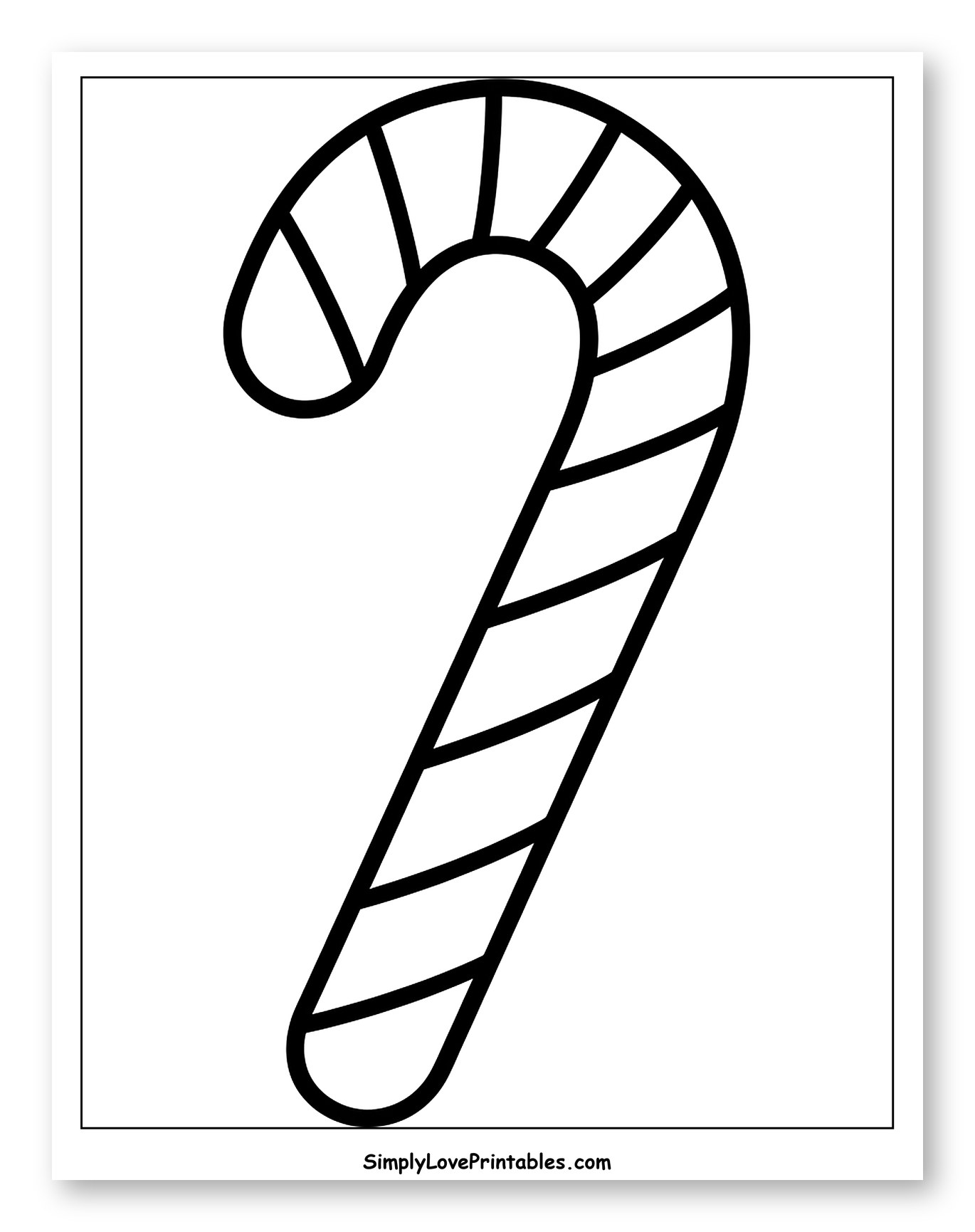 Classic Striped Candy Cane Outline Coloring Page for Toddlers