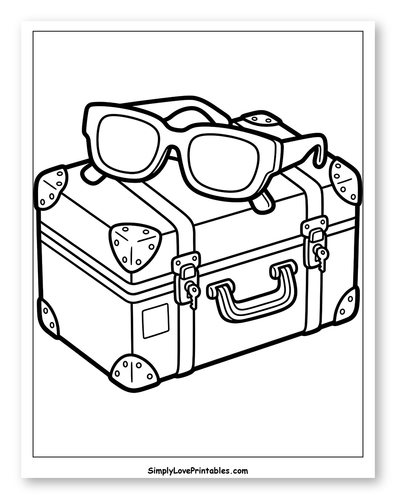 Classic Suitcase with Stylish Sunglasses to Color for Toddlers