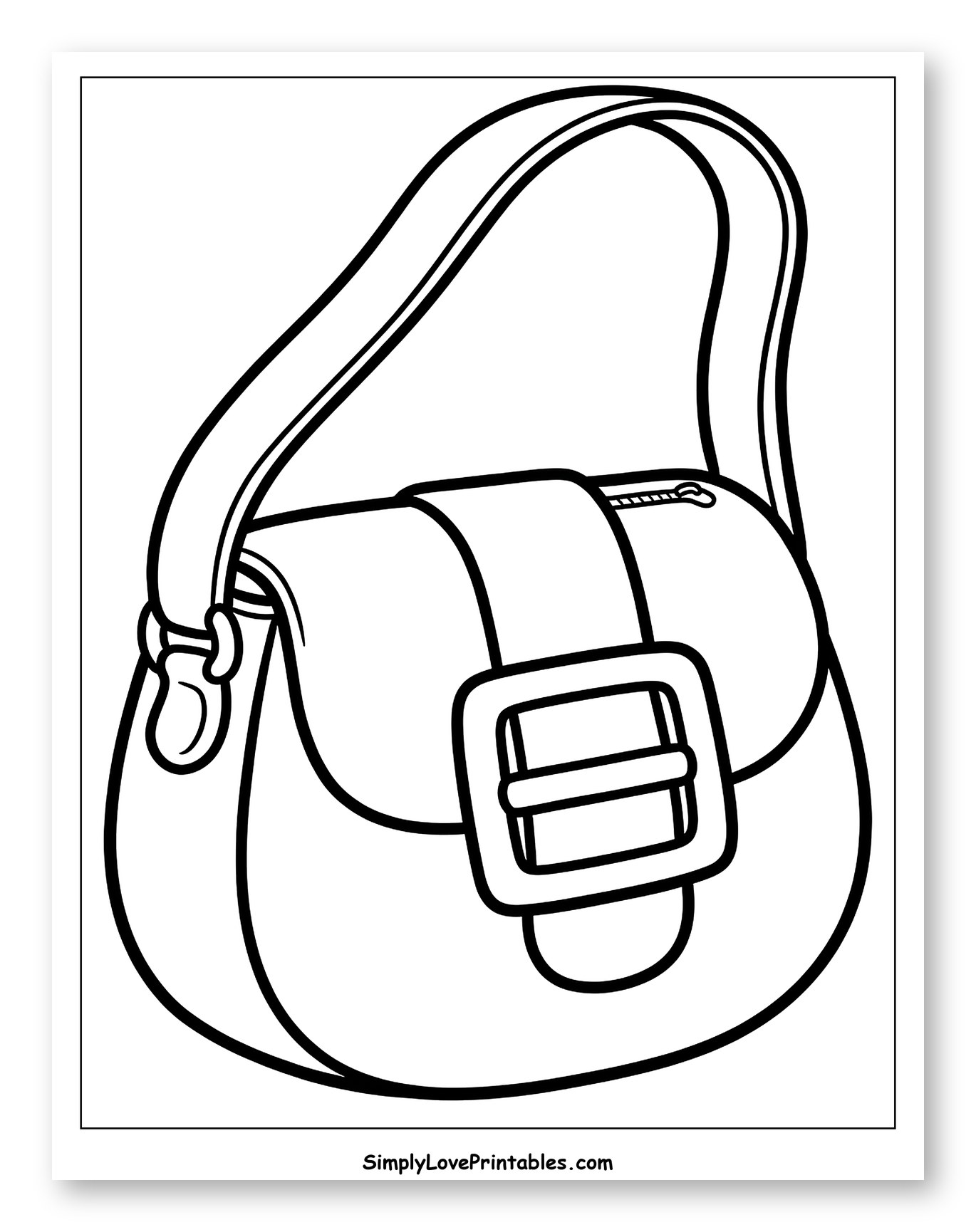 Classic Women's Purse with Flap and Buckle Coloring Sheet for Toddlers