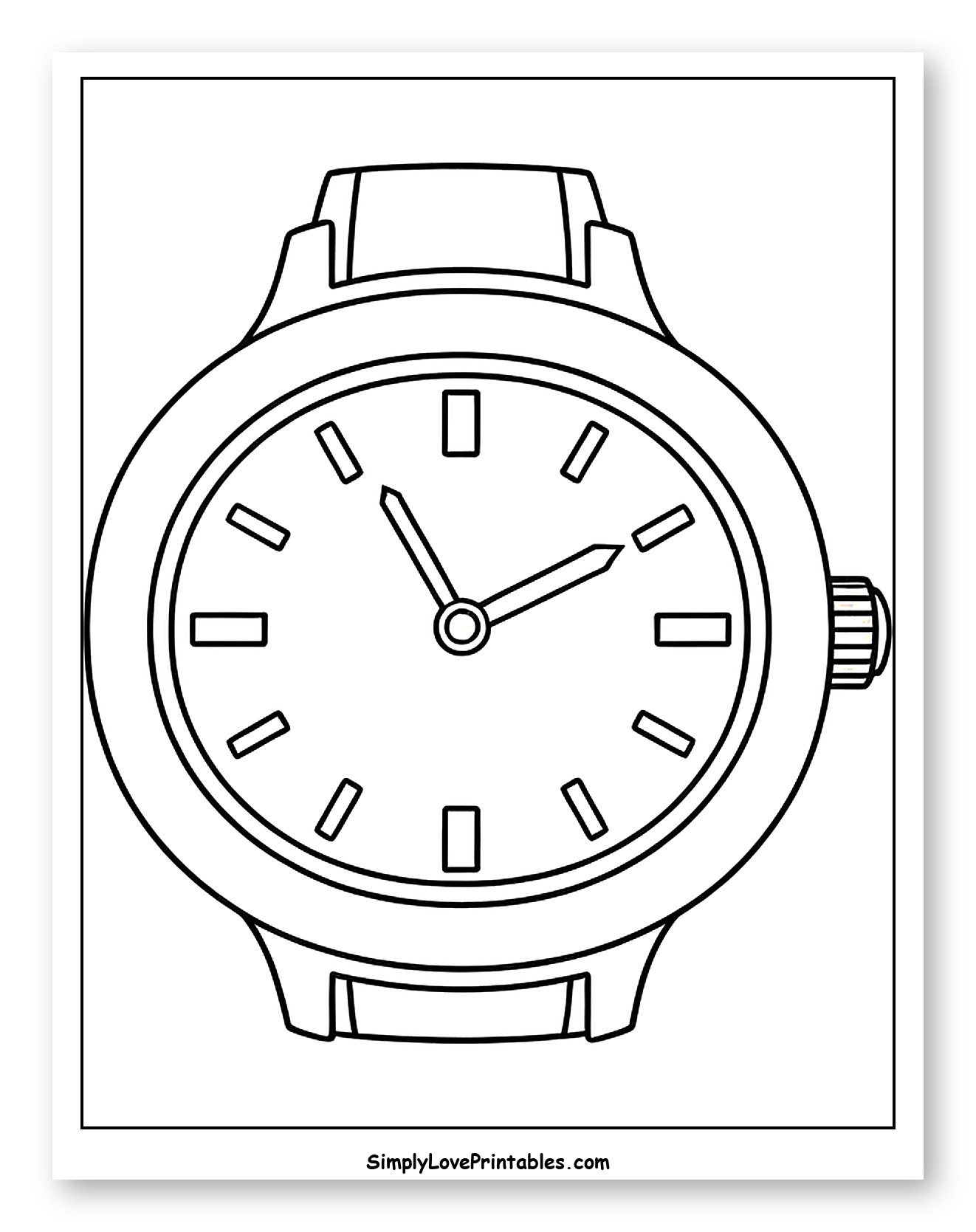 Classic Wristwatch with Hour and Minute Hands Coloring Sheet for Toddlers