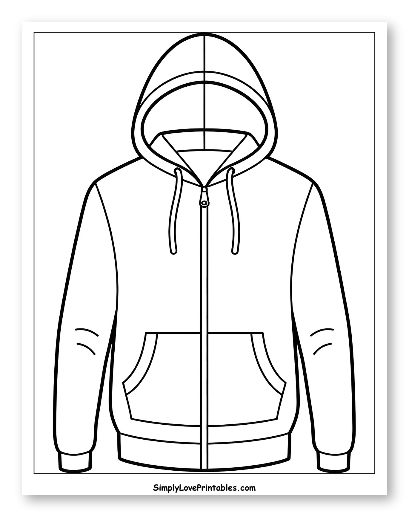 Classic Zip-Up Hoodie with Pockets Coloring Page for Toddlers