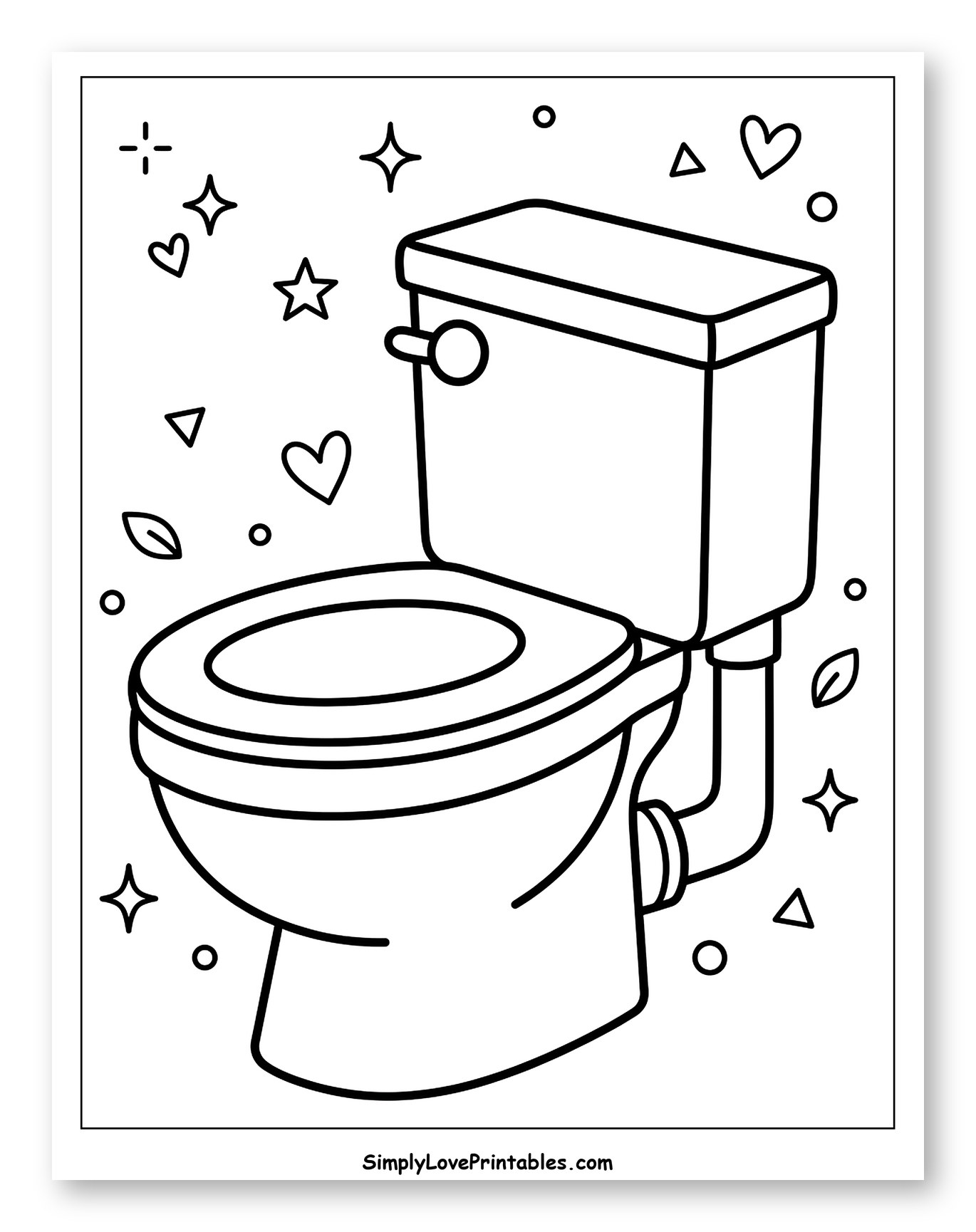 Clean Toilet with Sparkling Stars and Hearts Coloring Page for Adults