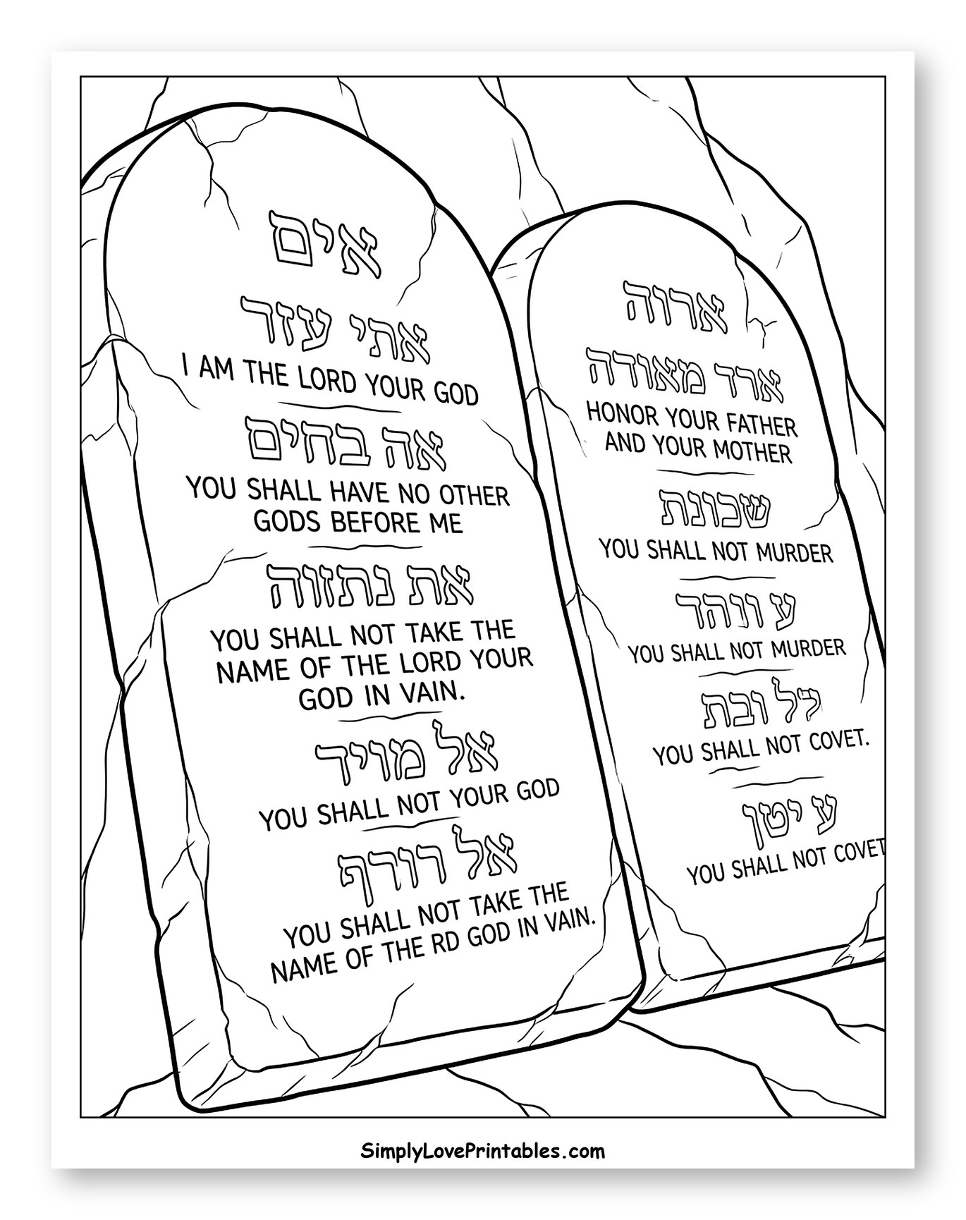 Close Up of Stone Tablets with Script Coloring Sheet